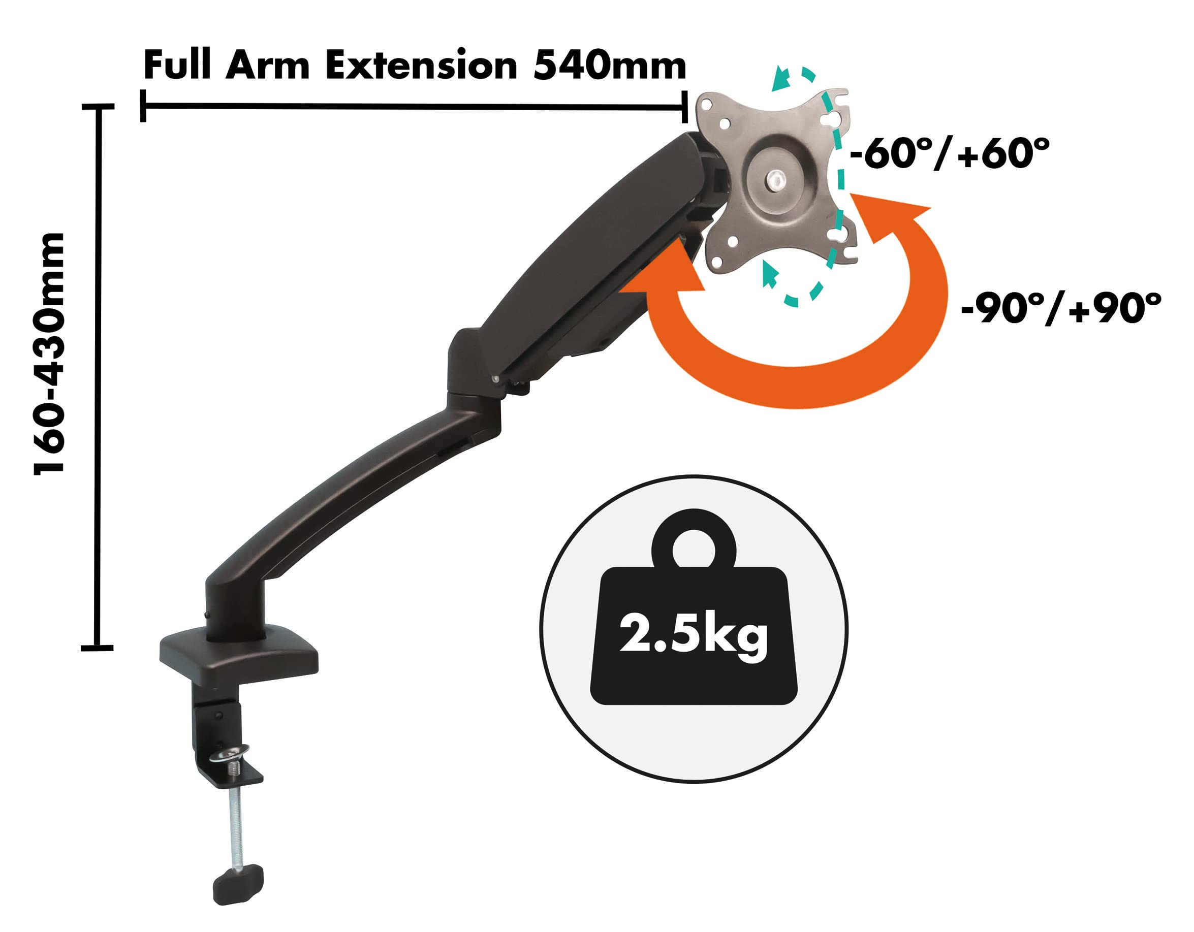 Adjustable Gas Spring LCD Monitor Mount Stand - Ergonomic Desk Mount for 13-32 Inch Screens - Perfect for Home Office, Gaming & Workspace Setup