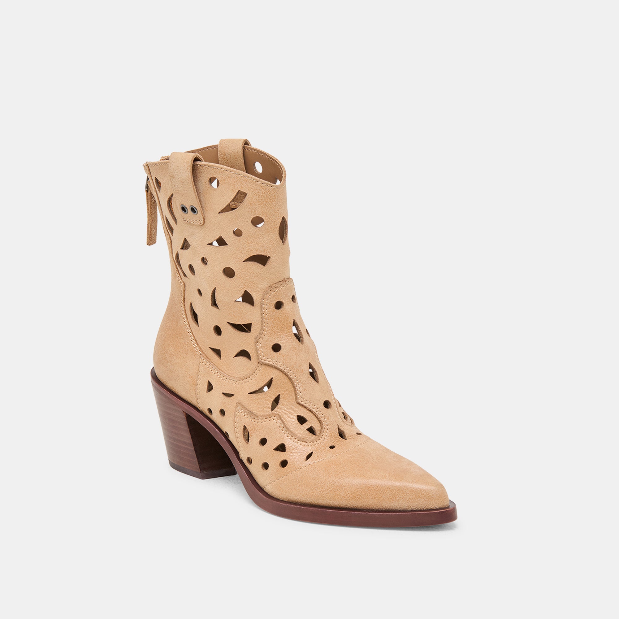 ZENOBI Women's Distressed Leather Booties in Camel - Stylish Ankle Boots for Fall & Winter Fashion, Casual Outfits, and Everyday Wear