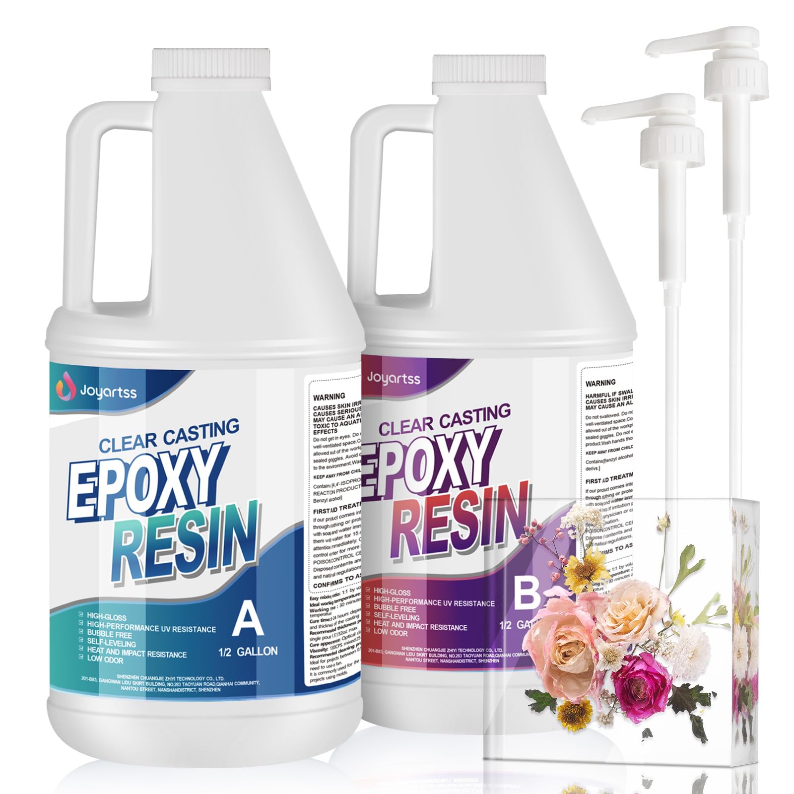 Joyartss 1 Gallon Crystal Clear Epoxy Resin Kit with Pumps - No Yellowing, Bubble-Free, Self-Leveling for Casting, Art Crafts, Molds & Flower Preservation - Easy 1:1 Mix Ratio - Perfect for DIY Jewelry, Countertops & River Tables