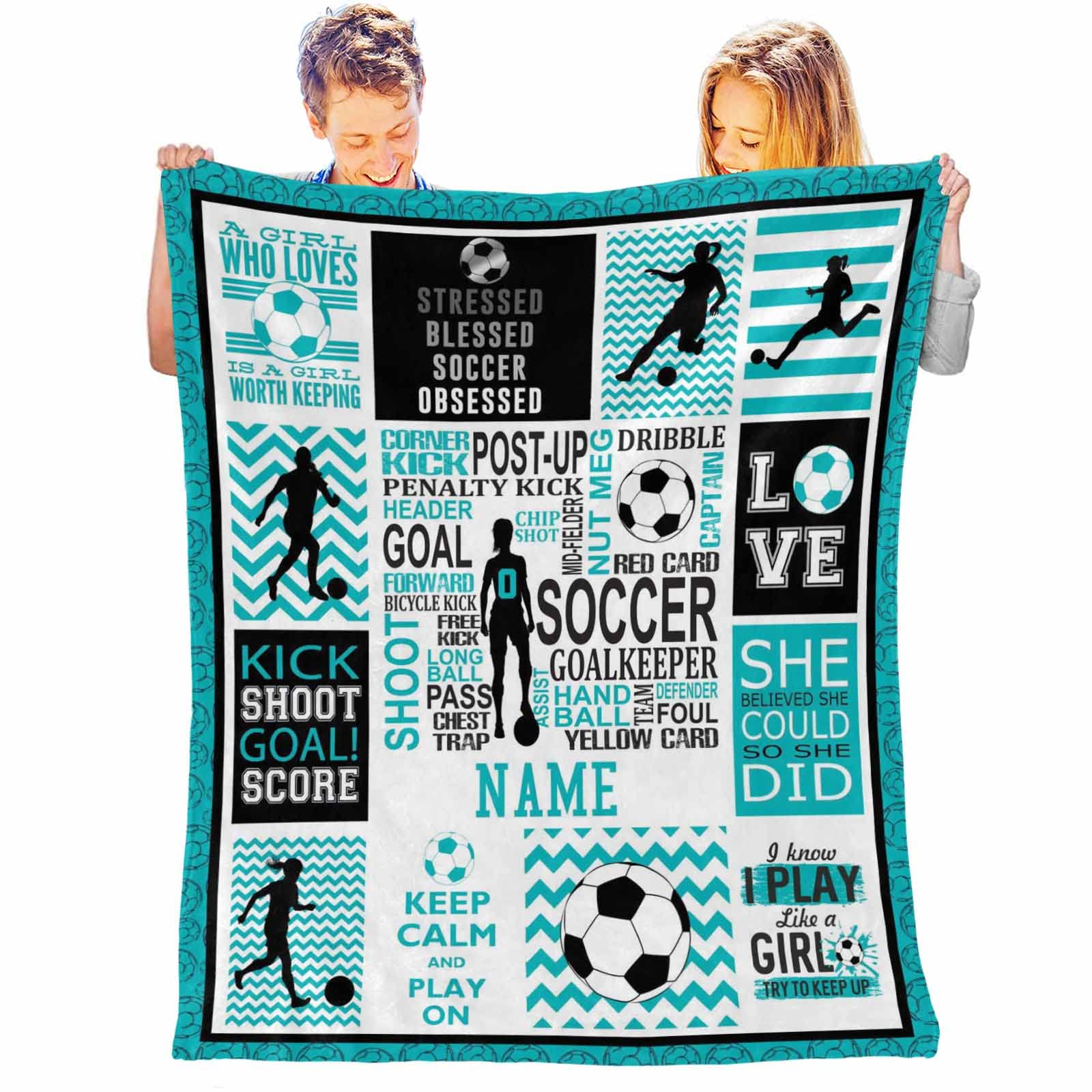 Personalized Soccer Blanket with Name & Number - Custom Sports Gift for Daughter, Granddaughter, Women & Friends - 50