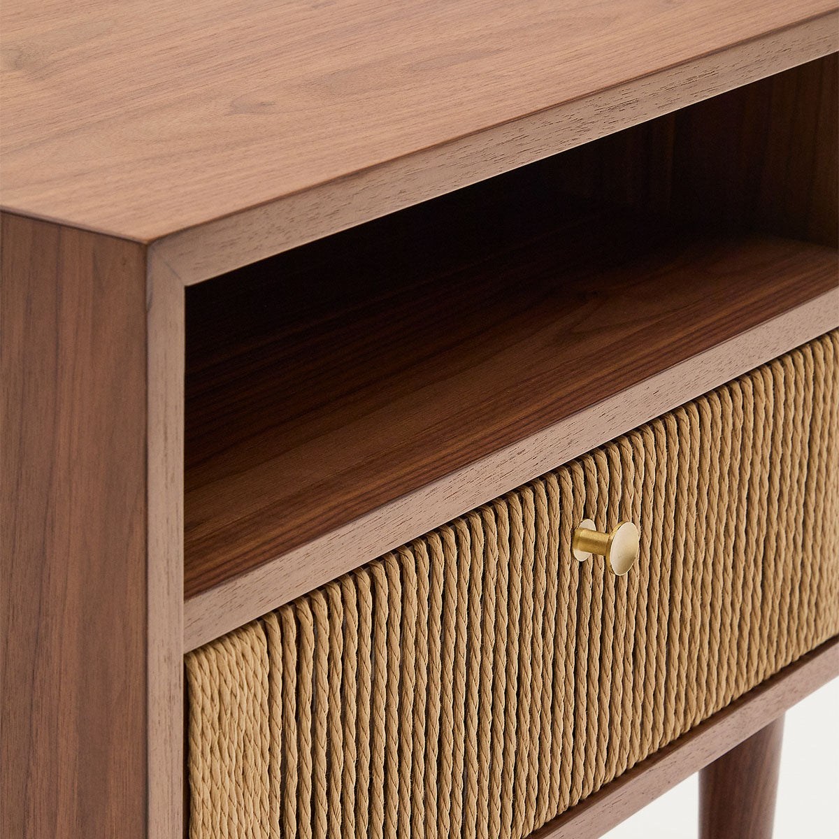 Modern Walnut Bedside Table - Nightstand with Storage Shelf | Compact & Stylish for Bedroom, Living Room, or Office
