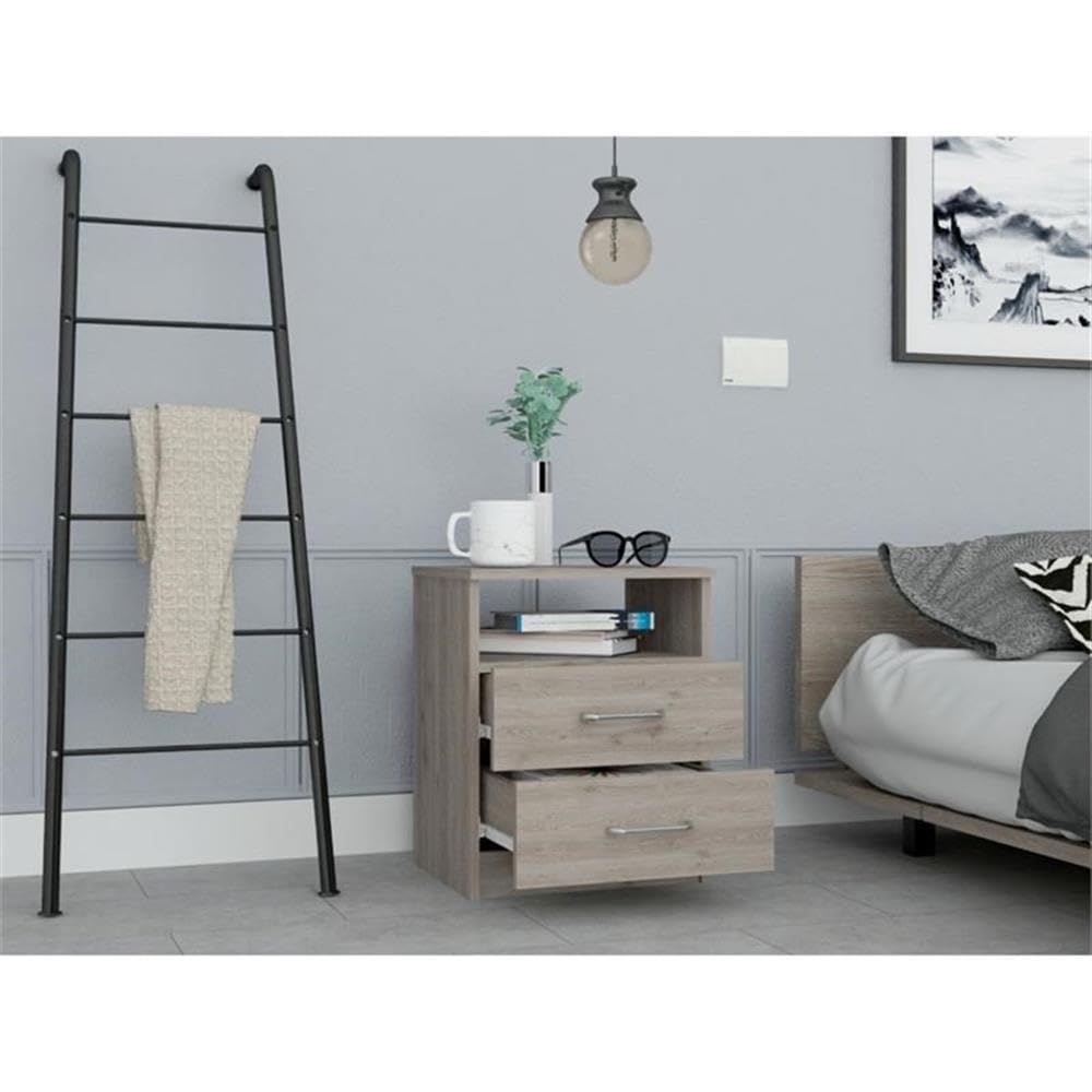 TUHOME Napoles Night Stand - Light Gray Engineered Wood Bedside Table with Drawer - Modern Bedroom Furniture for Small Spaces, Home Decor, Living Room & Guest Room Use