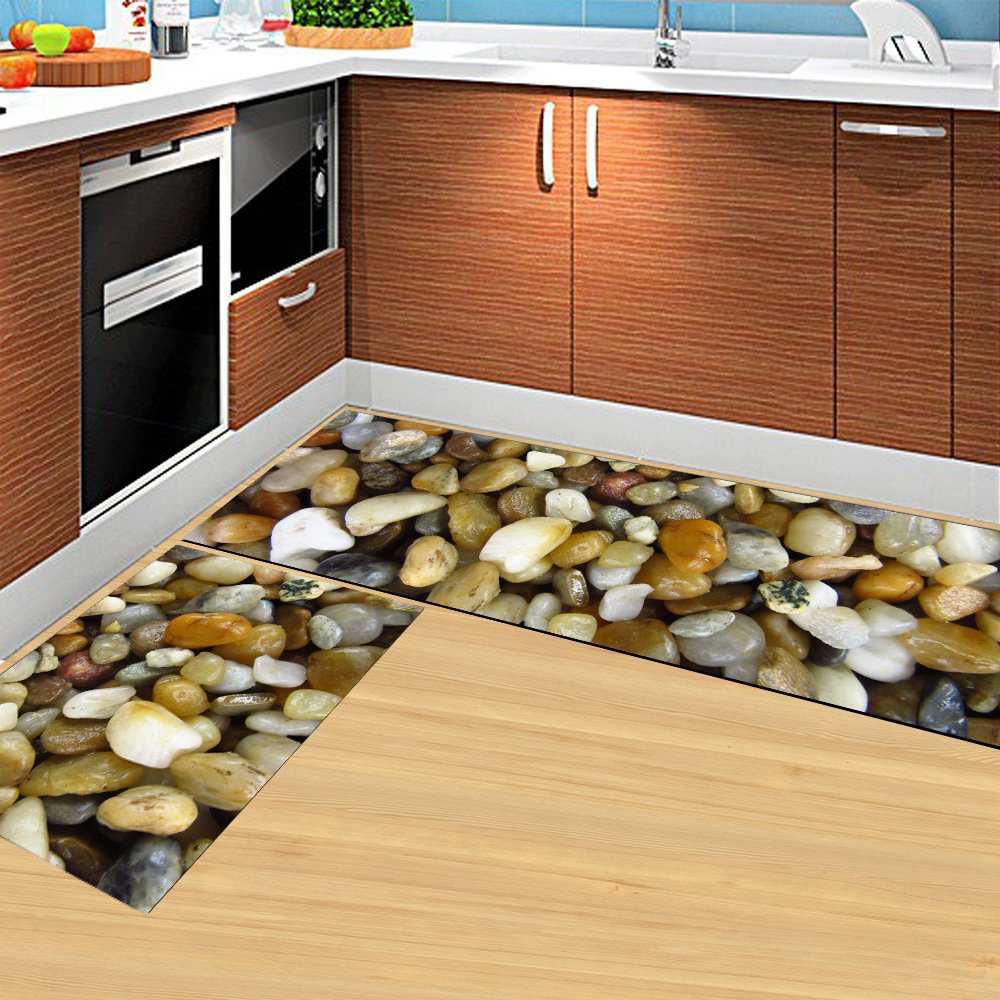 WSHINE Non-Slip Kitchen Rug & Pebble Doormat Set of 2 - Anti-Fatigue Floor Mats for Cooking, Entryway & Window Areas - Waterproof & Durable for Home, Office & High Traffic Spaces
