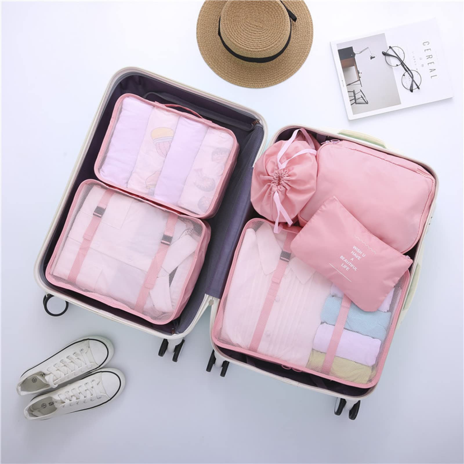 6-Piece Lightweight Packing Cubes Set for Travel - Organize Clothes, Shoes & Toiletries in Suitcase | Includes Large Toiletries Bag | Perfect for Business Trips, Vacations & Weekend Getaways