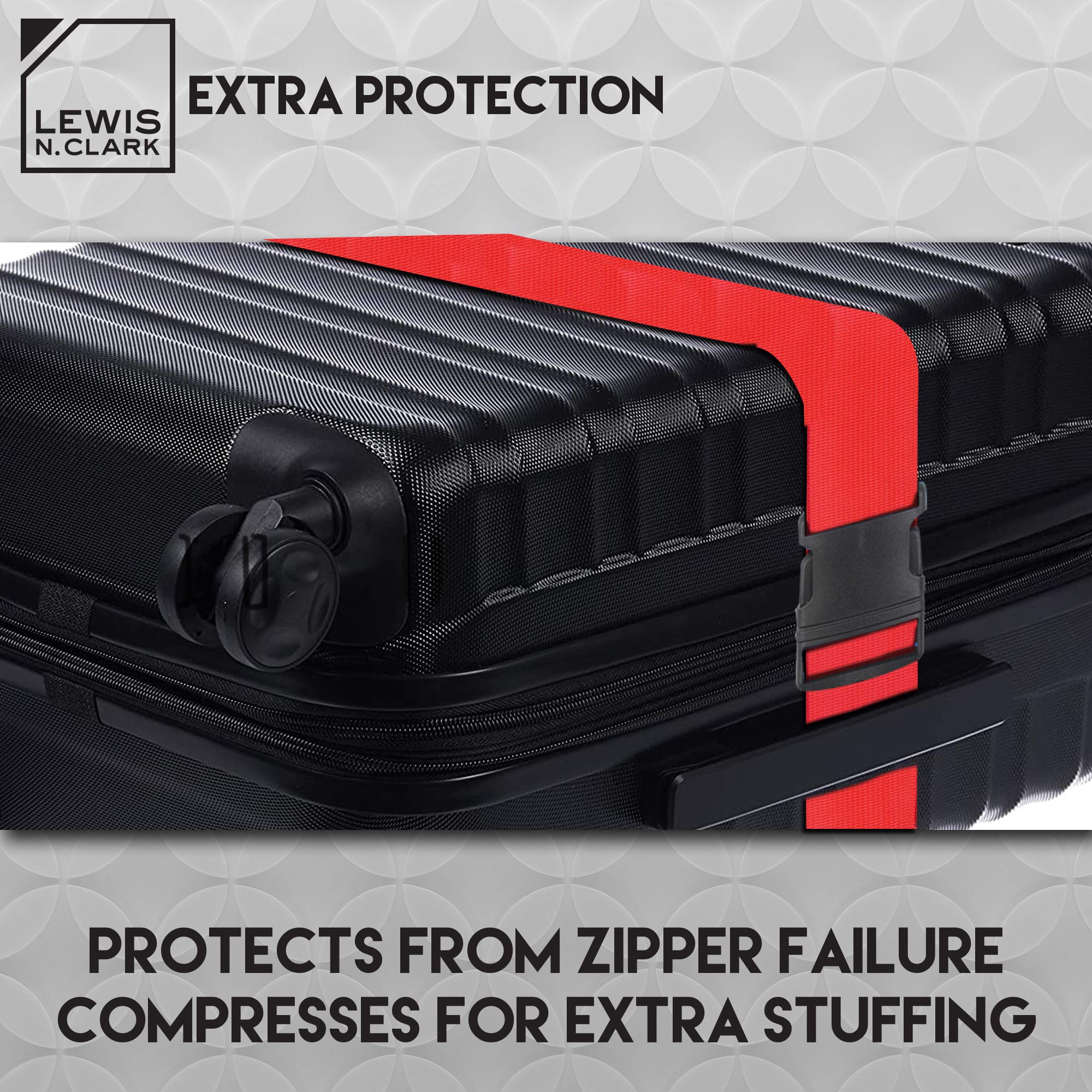 Lewis N. Clark Quick Release Luggage Belt - Adjustable Travel Tie Down Straps for Suitcase Security (Red) - Perfect for Airplane, Train & Cruise Travel Accessories