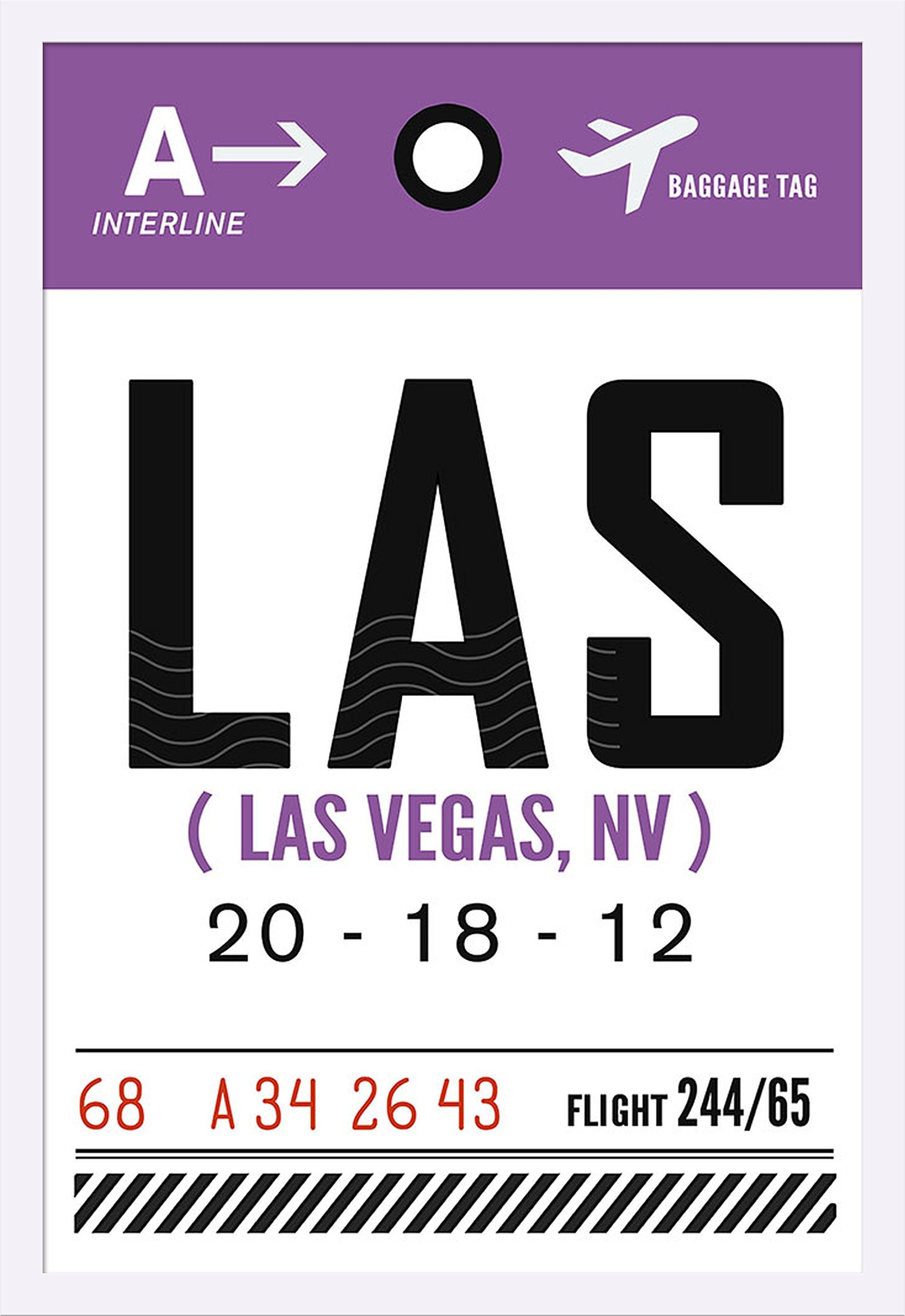 Las Vegas Nevada LAS Luggage Tag 85301 - 24x36 Giclee Art Print, Gallery Framed in White Wood - Perfect for Travel Souvenirs & Home Decor