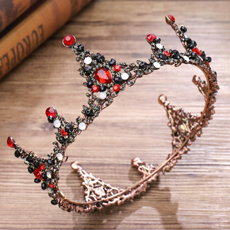 Stunning Red Crystal Crown for Women - Elegant Tiara Headpiece for Weddings, Prom, Cosplay & Special Events