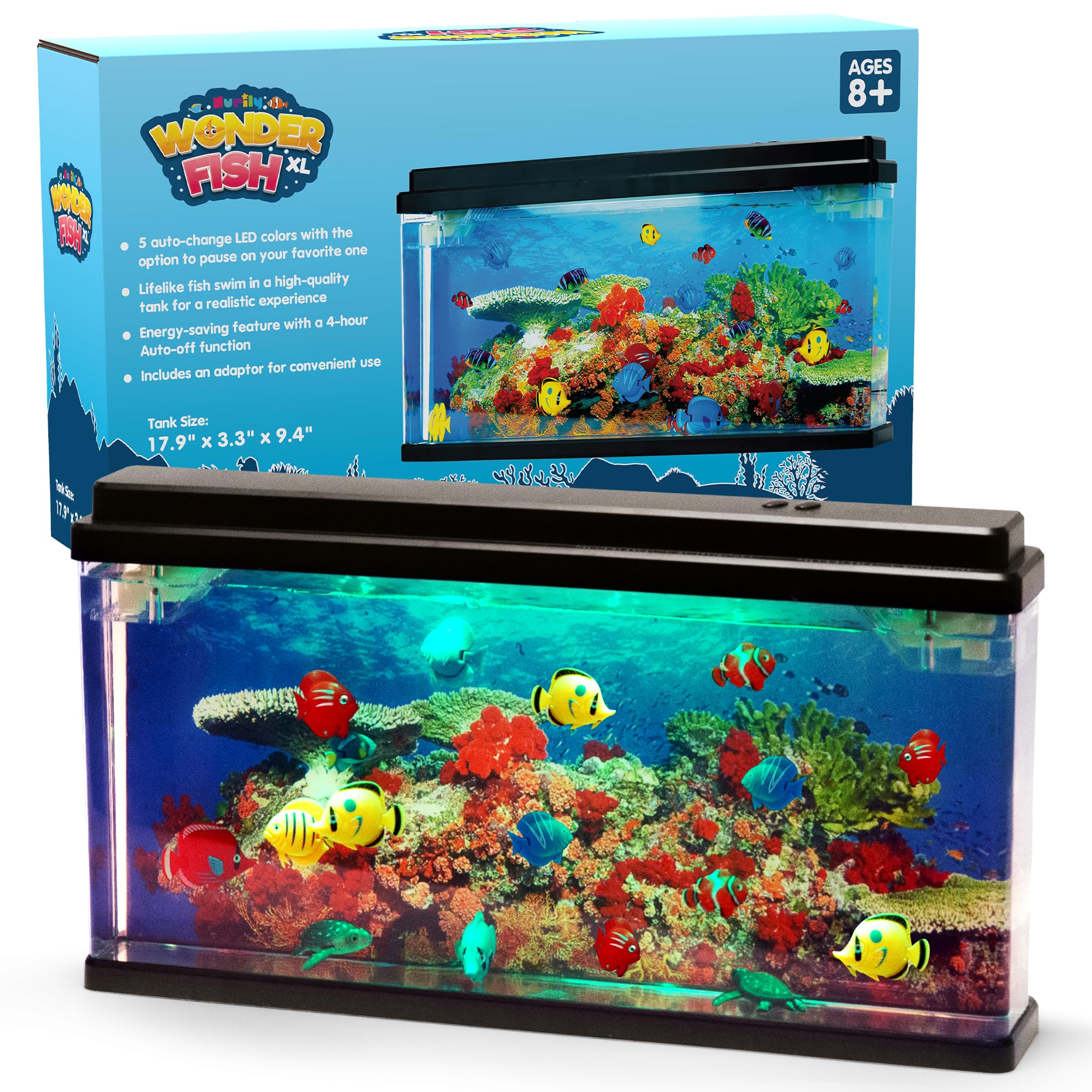 XL Virtual Ocean Aquarium with LED Lights & Moving Fish - Stress Relief Desk Toy for Kids & Adults | Perfect for Office Decor, Home Relaxation & Sensory Therapy