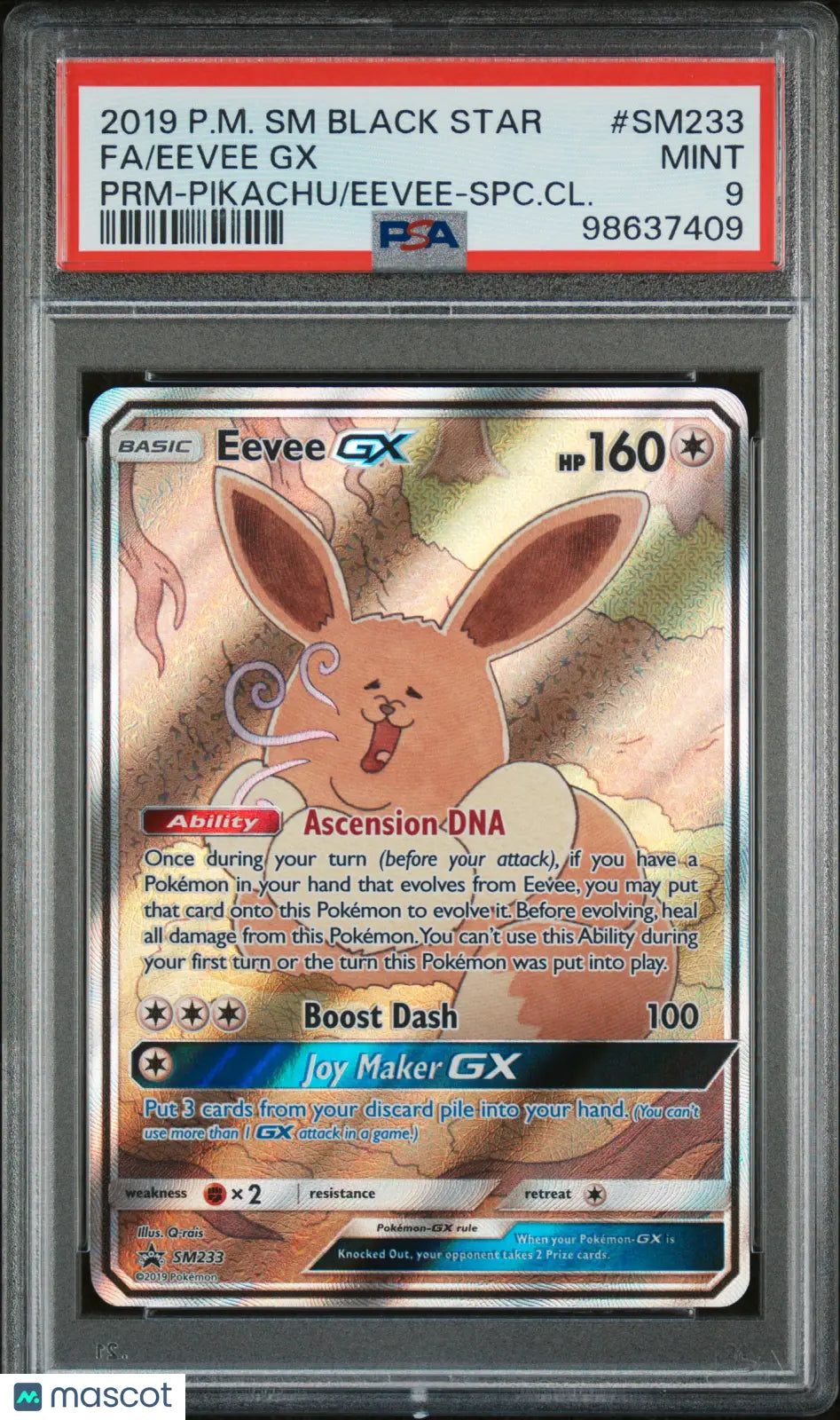 2019 Pokémon Sun & Moon Black Star Eevee GX Full Art Premium Card - PSA 9 Gem Mint - Pikachu & Eevee Special Collection - Perfect for Collectors & TCG Battles