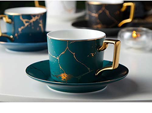 Premium Italian Marbled Gold Edge Coffee Cup and Saucer Set - Elegant Ceramic Tea Set for Home, Cafe & Gifts (1 Cup + 1 Saucer, Dark Green) | Perfect for Afternoon Tea, Coffee Breaks & Sophisticated Dining