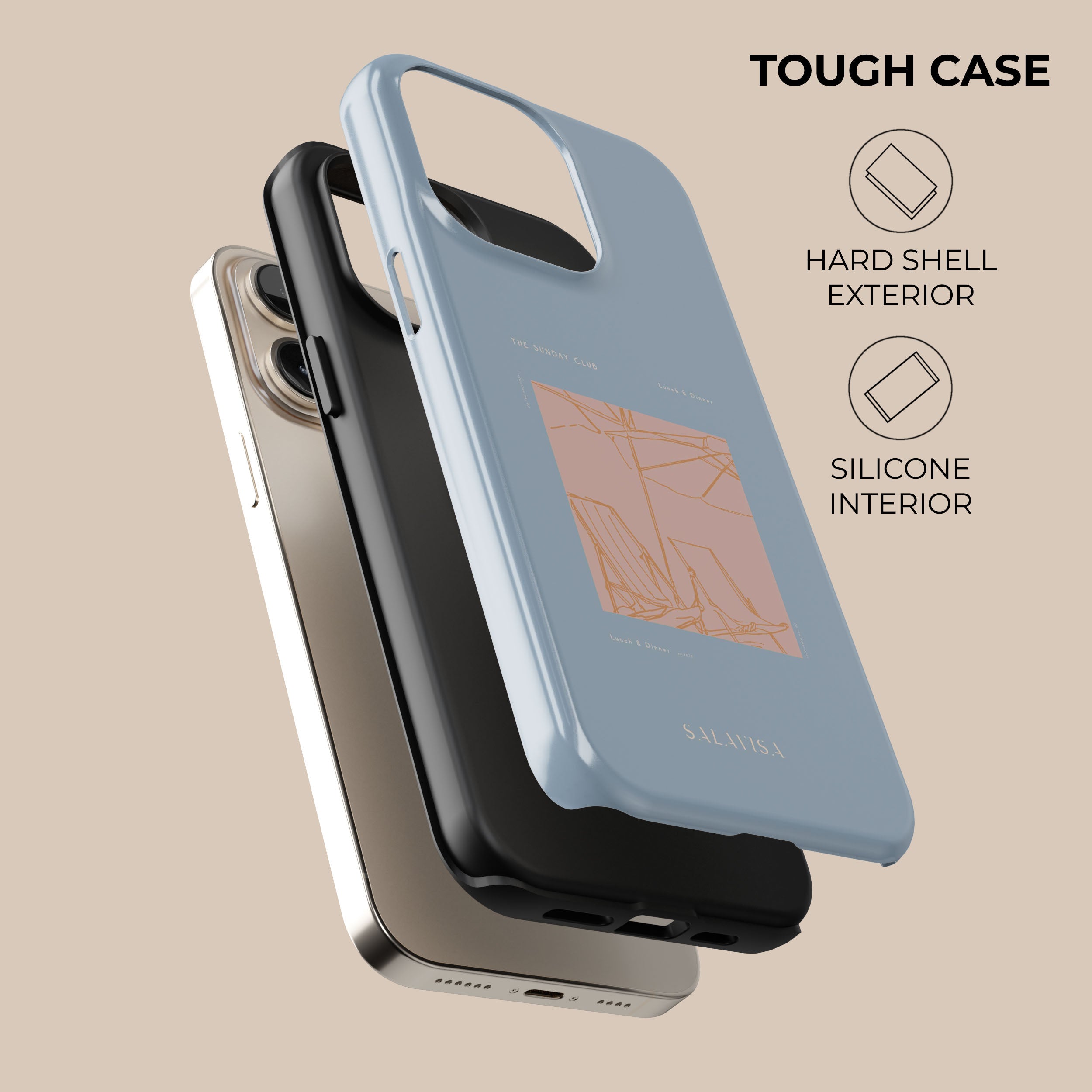 Blue Sunday Club iPhone Case - Premium Protective Cover for iPhone 12/13/14/15 Pro Max - Stylish & Durable Phone Case for Everyday Use, Work, and Travel