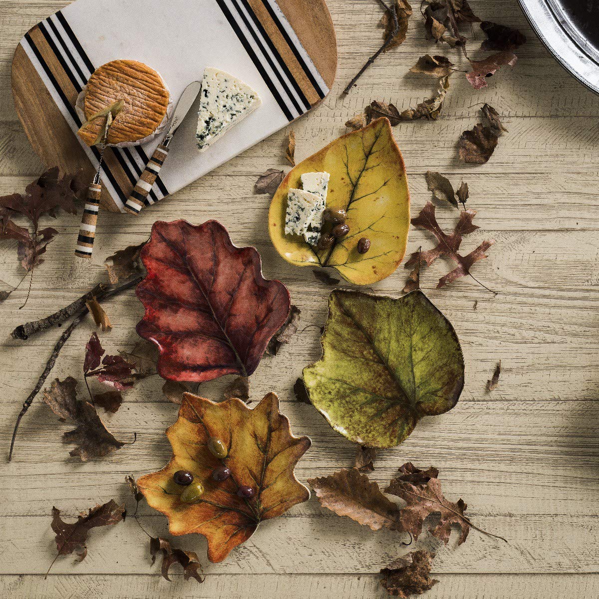 Juliska Forest Walk Leaf Cocktail Plate Set of 4 - Elegant Appetizer Dishes for Dinner Parties, Wedding Receptions & Holiday Entertaining