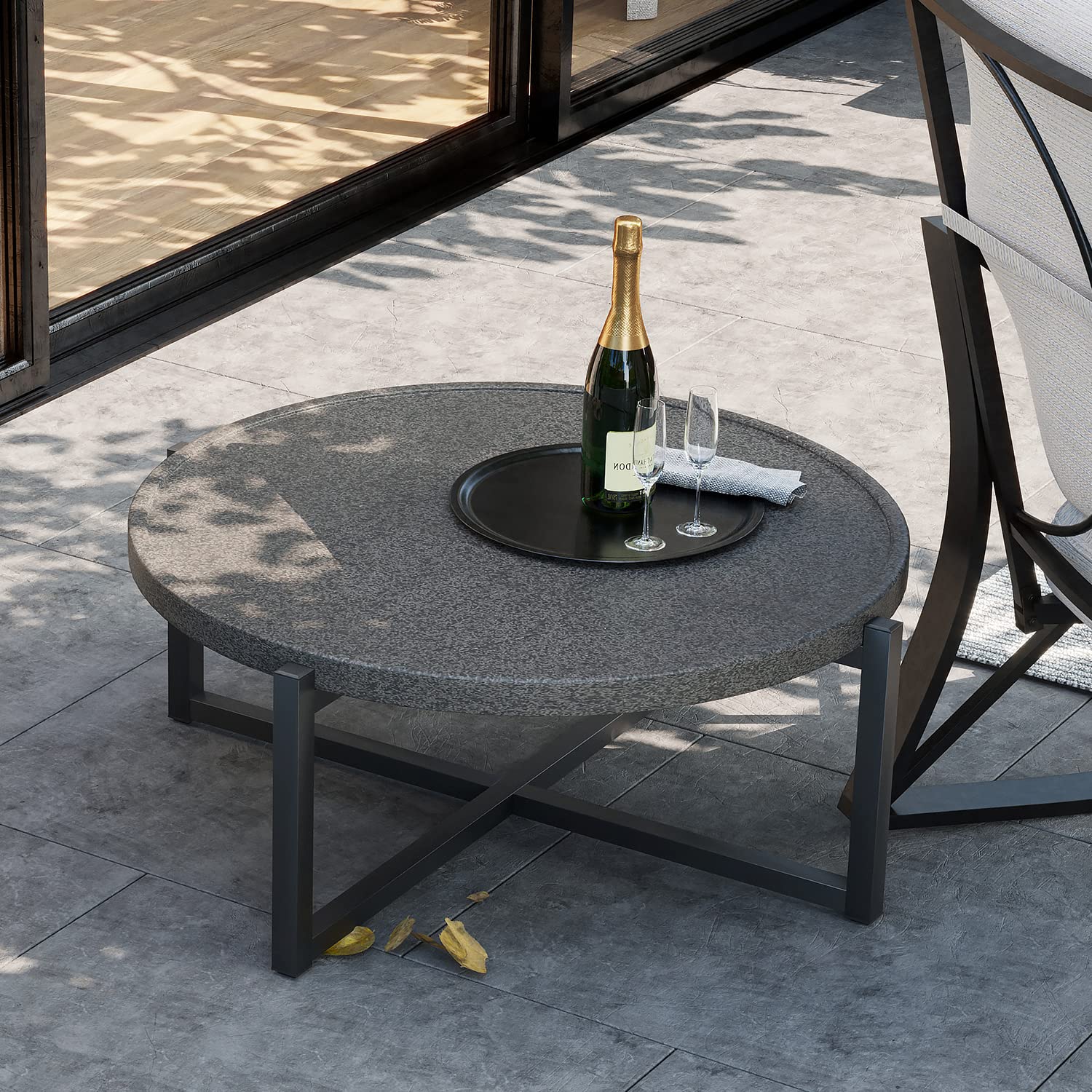 AQUILLA 31 Inch Round Metal Coffee Table - Modern Wrap X Base Design, Accent Side Table for Living Room, Bedroom & Office - Perfect for Small Spaces & Home Decor