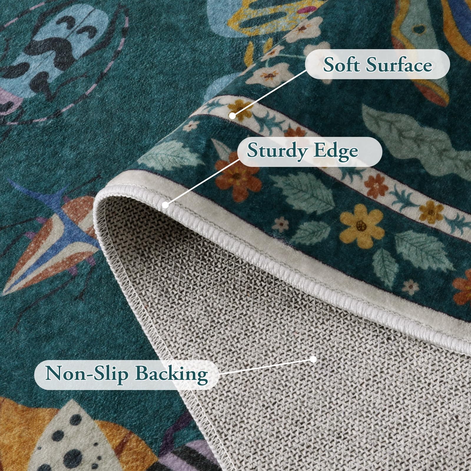 Lahome Insect Print Washable Area Rug 6x9 Feet - Soft Non-Slip Modern Rug for Living Room, Bedroom, Dining Room, Office & Nursery - Ultra-Thin Stain Resistant Large Carpet (Dark Green) | Perfect for Home Decor, Kids Play Area & Pet-Friendly Spaces
