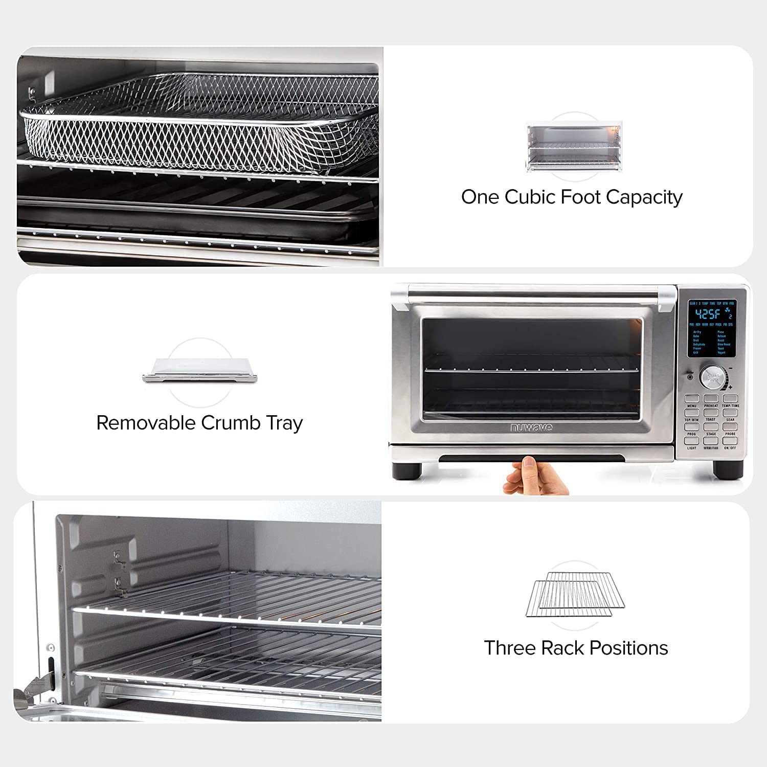 Nuwave Bravo XL 30-QT 12-in-1 Air Fryer Toaster Smart Oven with Convection - 50°F to 500°F Temperature Control, Adjustable Top/Bottom Heat (0%-100%) - Brushed Stainless Steel Countertop Oven (Renewed) - Perfect for Baking, Roasting, Air Frying & Family Meal Prep