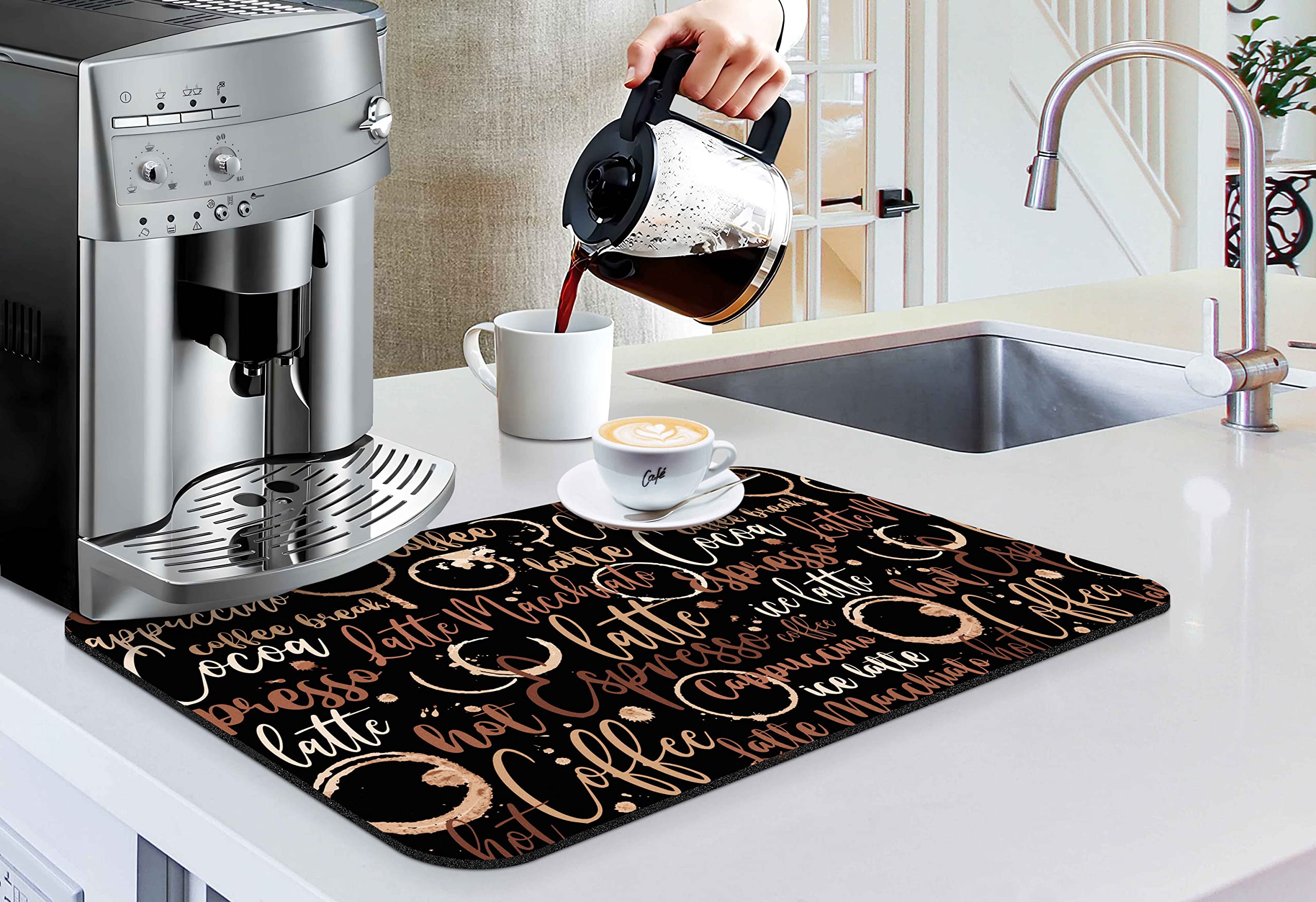 Premium Absorbent Coffee Bar Mat - Non-Slip Rubber Backed Countertop Protector (20x12 Inch) - Ideal for Kitchen Counter, Dish Drying & Decor - Perfect Gift for Coffee Lovers & Home Chefs