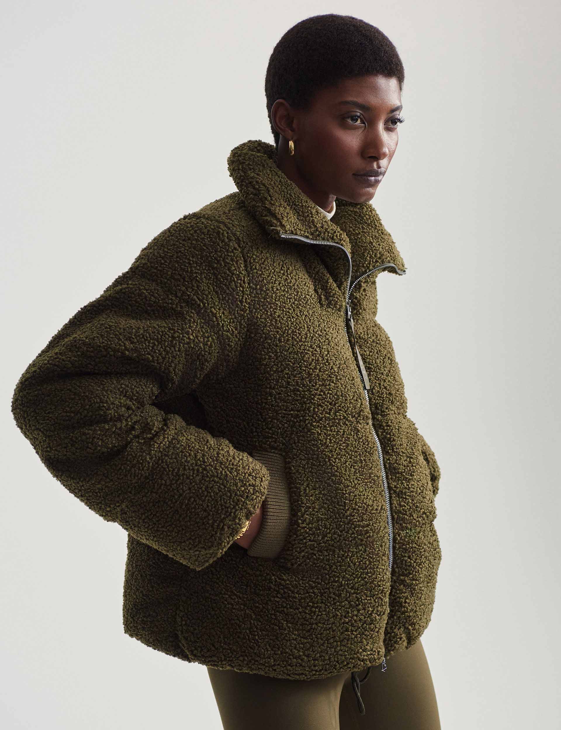 Wilkins Sherpa Puffer Jacket for Women - Warm Winter Coat, Dark Olive Green, Fleece Lined, Water Resistant - Perfect for Outdoor Activities, Hiking, and Cold Weather Fashion