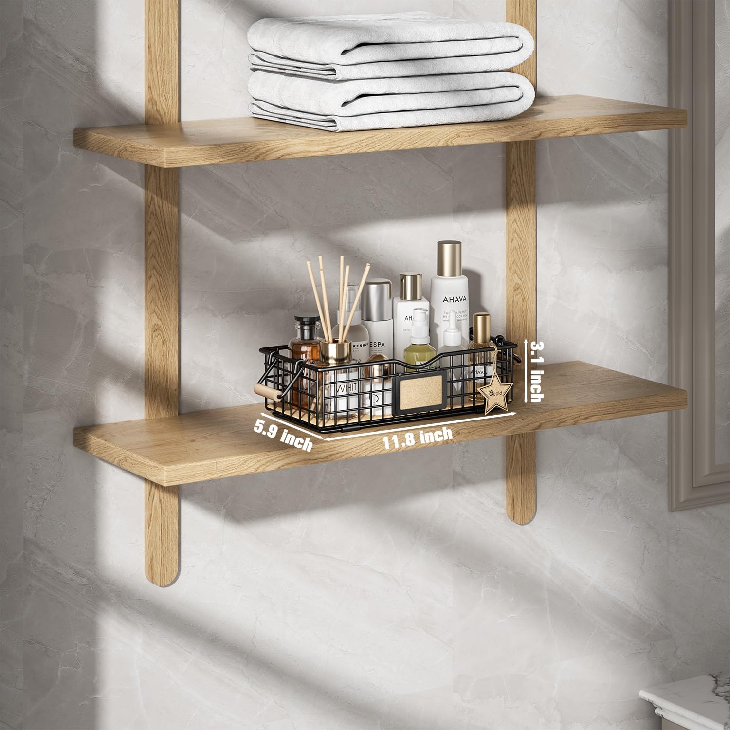 Premium Bathroom Organizer Basket with Handle - Stylish Vanity Tray for Skincare & Cosmetics Storage - Black Countertop Organizer for Bathroom Decor | Perfect for Small Spaces, Makeup Vanity & Spa-Like Bathroom Organization