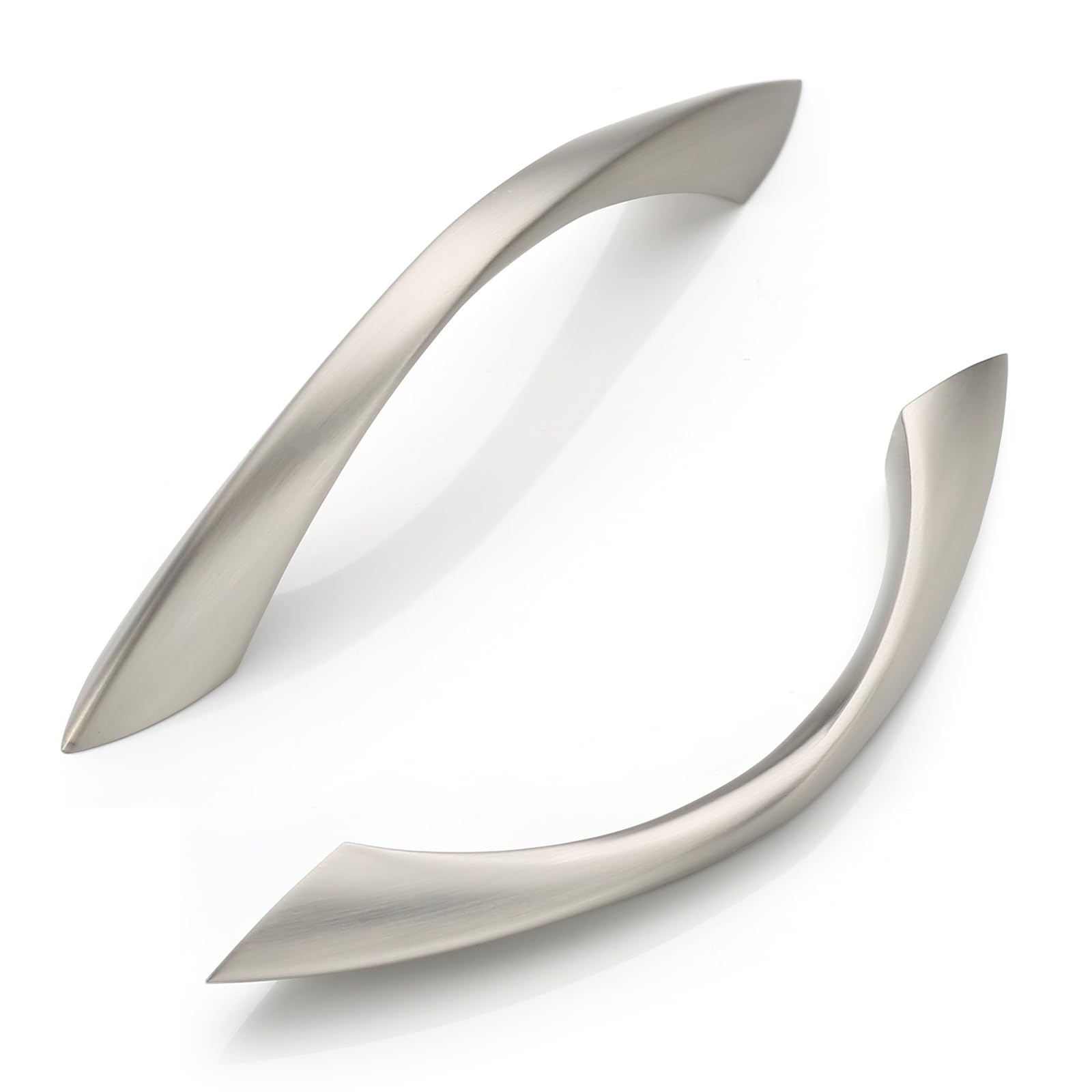 10 Pack Brushed Satin Nickel Cabinet Pulls - 3.75 Inch (96mm) Hole Centers, Arch Twisted Kitchen Cabinet Handles, Durable Zinc Alloy Hardware for Cabinets, Cupboards & Drawers - Perfect for Modern Kitchen & Bathroom Renovations