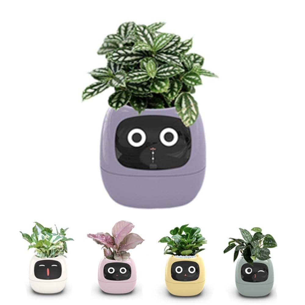 Smart Indoor Flower Pot with Auto Watering - WiFi Connected Plant Pot for Home Gardening, Compatible with Alexa & Google Home - Perfect for Living Room, Office Decor (Purple)