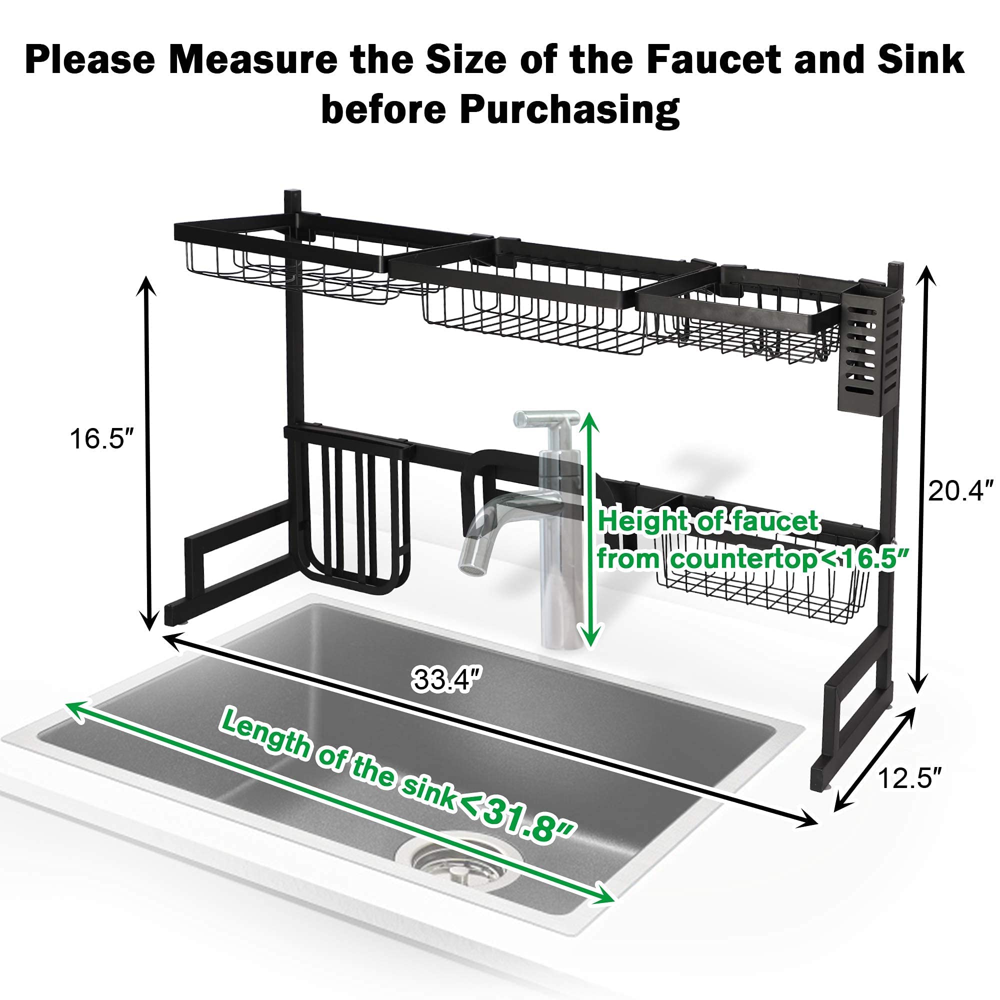 LUCKYERMORE 2-Tier Over The Sink Dish Drying Rack - 33.4