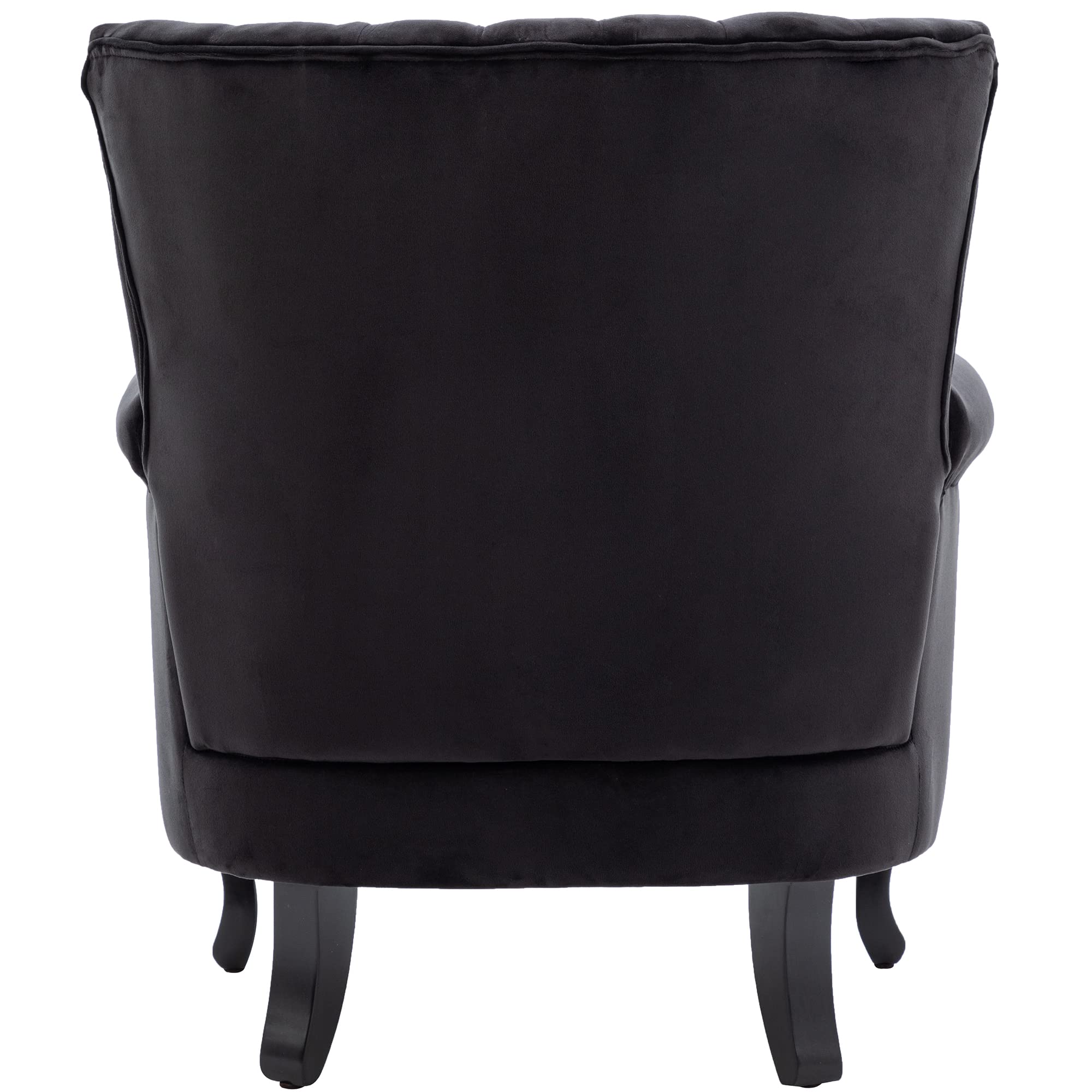 Mid-Century Modern Velvet Tufted Wingback Accent Armchair with Pillow - Stylish Lounge Chair for Living Room, Bedroom, or Office - Black