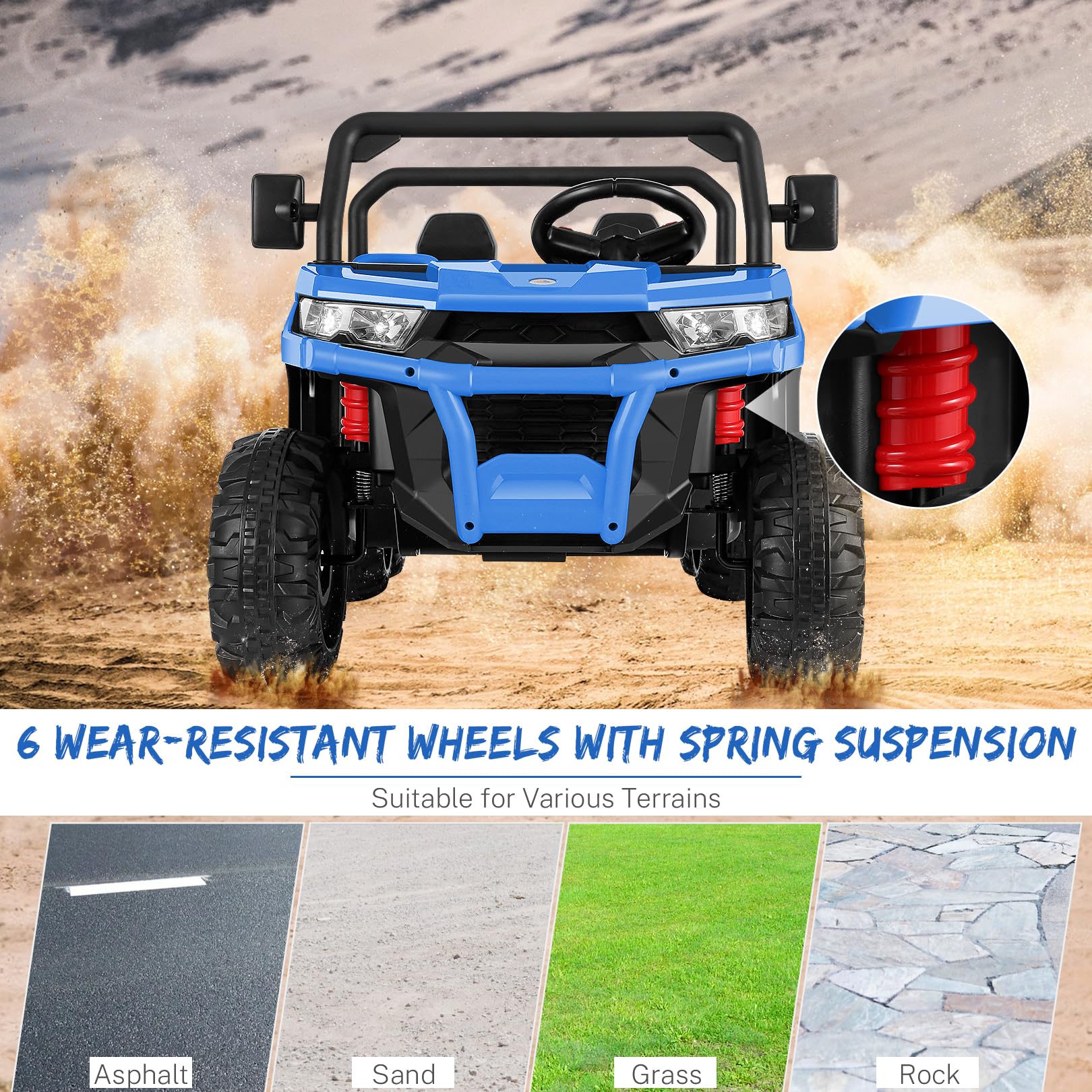 Hikole 24V Kids Ride On Dump Truck - 6-Wheel 2-Seater Electric UTV with Parent Remote Control, LED Lights & Music | 3-Speed Adjustable, Spring Suspension | 24 Volt Battery-Powered Ride-On Toy for Boys & Girls Ages 3-8 | Outdoor Play, Backyard Fun, Birthday Gift Idea (Blue)