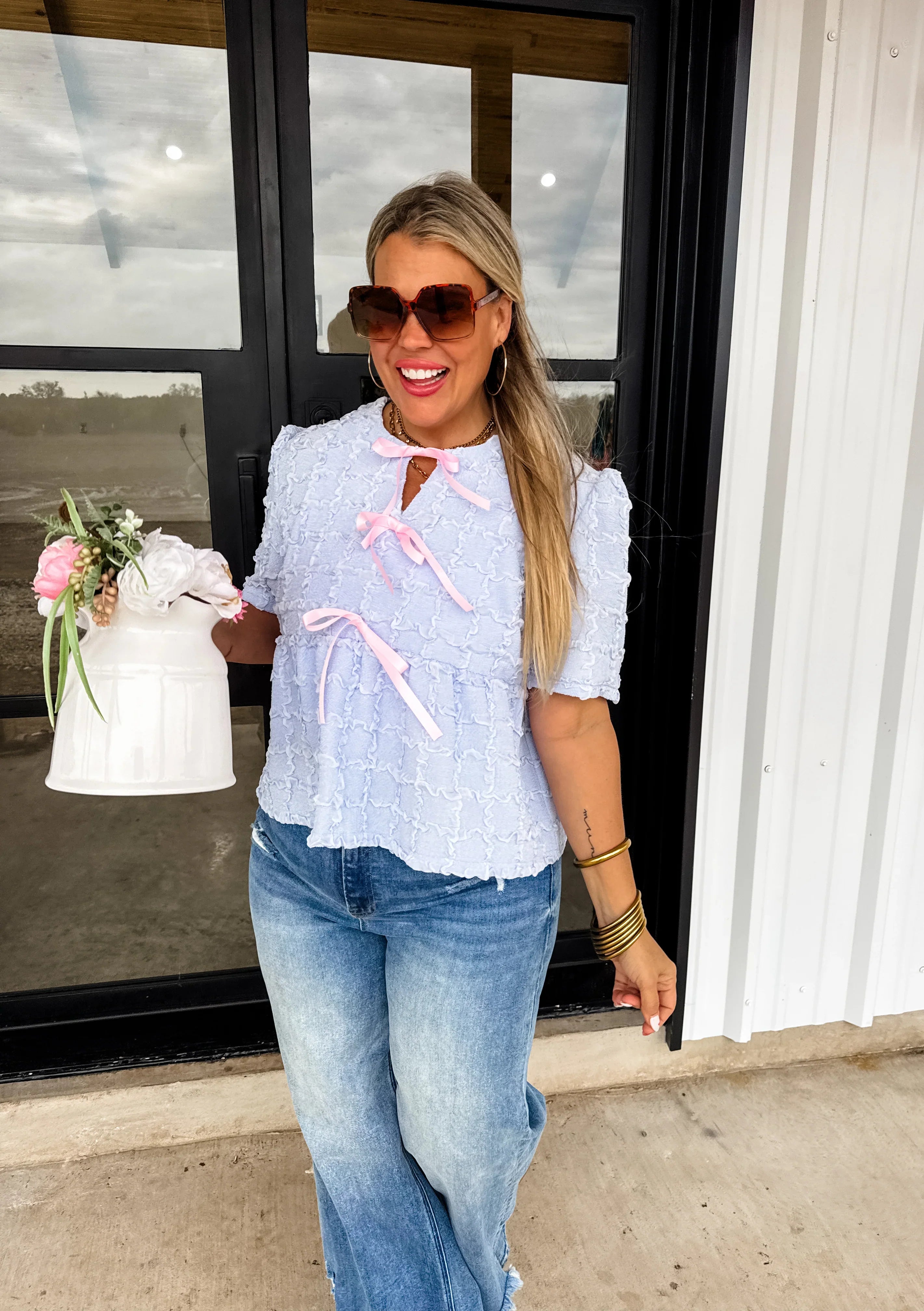 Gracie Bow Front Top - Women's Elegant Blouse in 3 Colors (White, Black, Navy) | Perfect for Office Wear, Date Night & Special Occasions