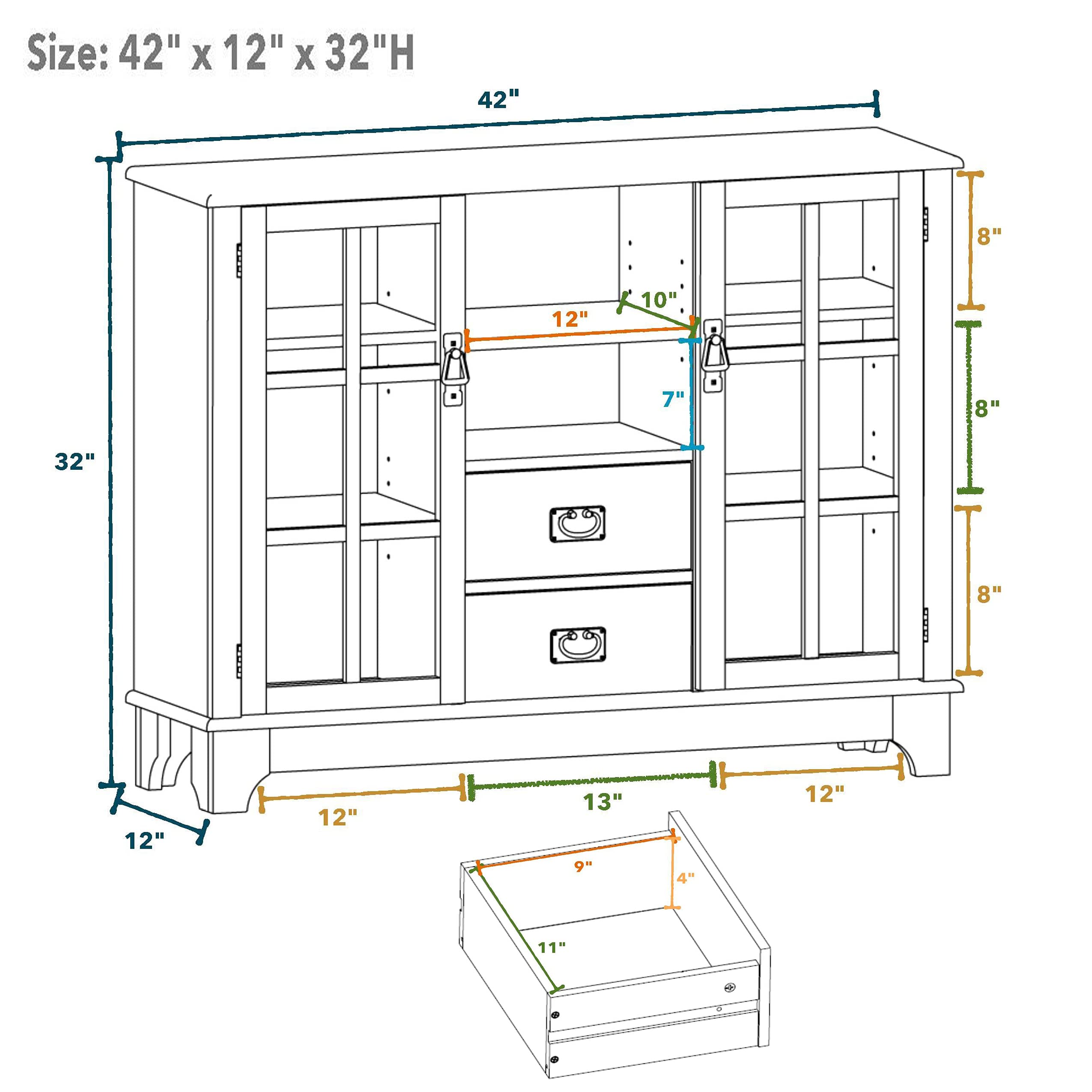 HABITRIO Modern Console Table with Drawers and Shelves - Rectangular Composite Wood Sideboard with Framed Glass Door Storage, Open Compartment - Perfect for Living Room, Entryway, or Hallway (Espresso Finish)