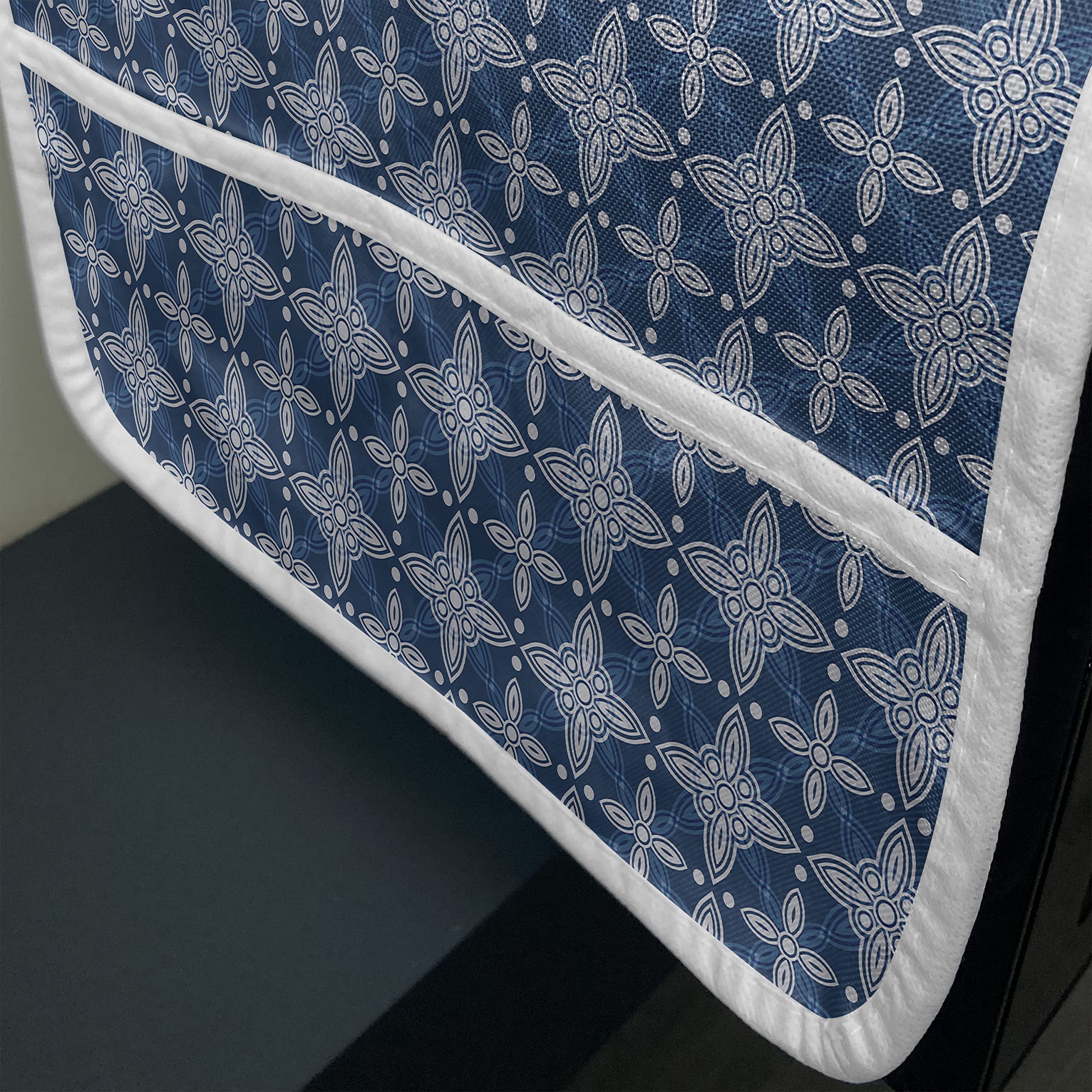Lunarable Blue and White Microwave Cover – Classic Delft Floral Pattern European Design, Waterproof Kitchen Organizer with Pockets, 36 x 12 Inches – Perfect for Microwave Protection & Kitchen Decor