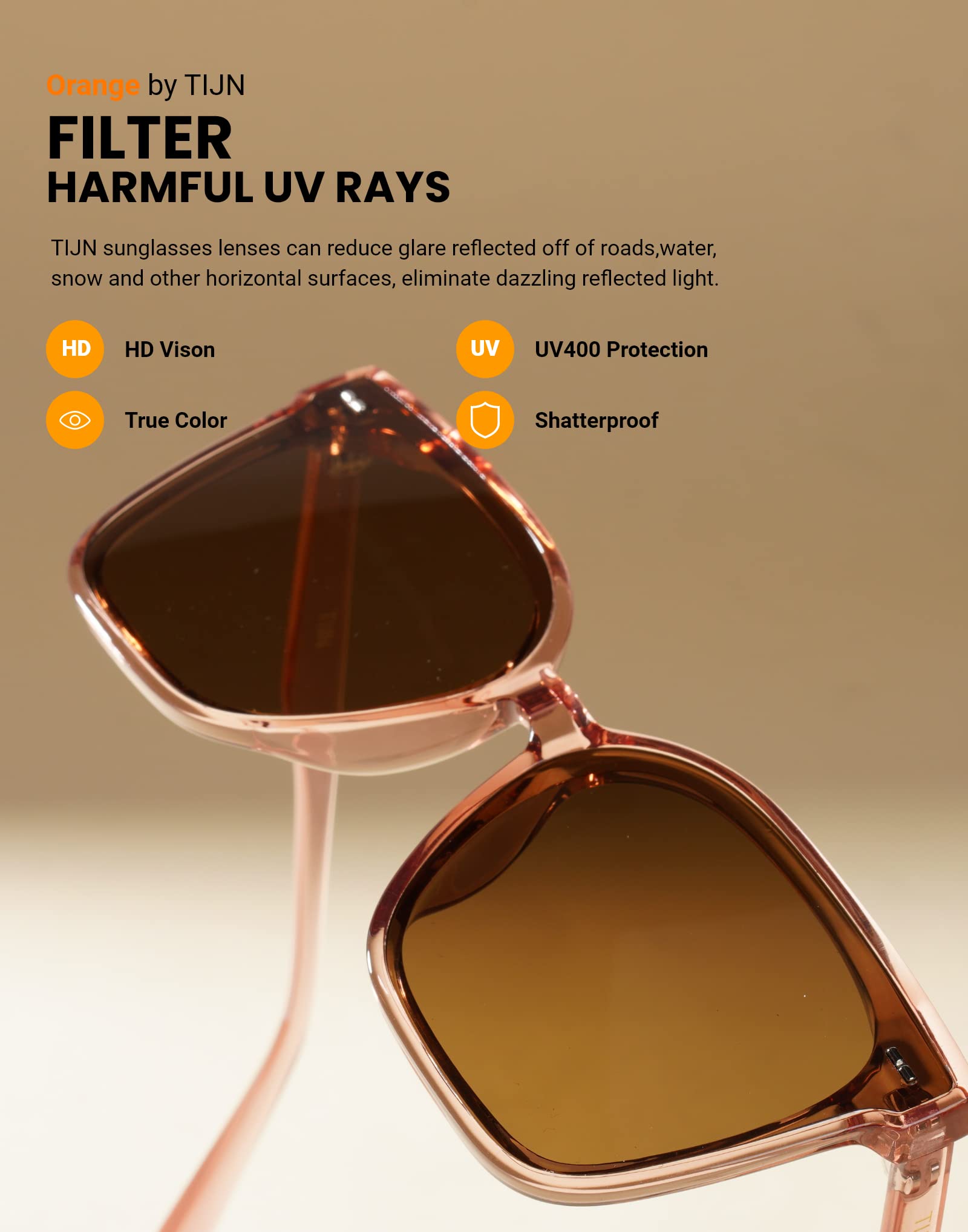TIJN Polarized Sunglasses for Women & Men - UV Protection Oversized Square Shades with Large Frame - Perfect for Driving, Beach, and Outdoor Activities