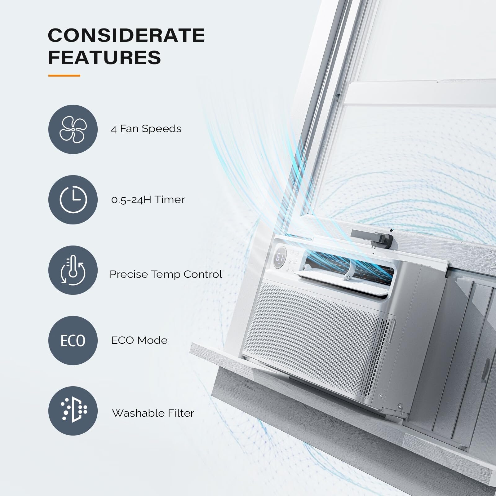 Bonnlo 8000 BTU Smart WiFi Window Air Conditioner with Inverter Technology - Energy Efficient Cooling for Small Rooms (115V/60Hz) - APP & Voice Control, Timer, Easy Installation with Pre-Installed Side Panels - Perfect for Bedrooms, Home Offices & Apartments