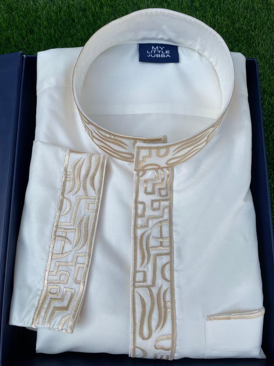 Premium Men's White Saudi Thobe with Gold Embroidery - Traditional Arabic Robe for Eid, Wedding & Special Occasions