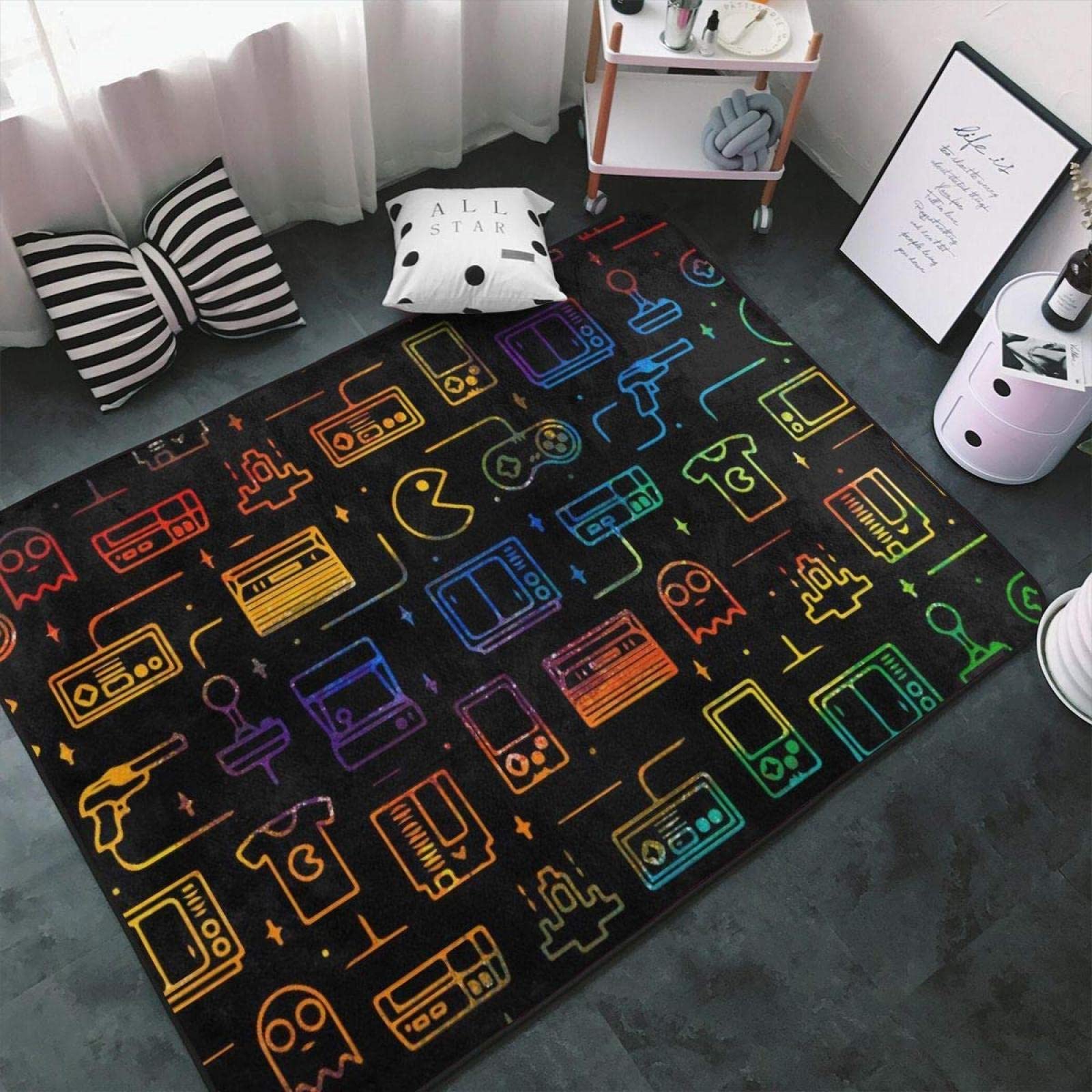 Gaming Area Rug - Video Game Controller Pattern Non-Slip Floor Carpet for Living Room, Bedroom & Kids Room | 6.6' x 5.3' Indoor Home Decor Rug | Perfect for Game Rooms, Dorm Decor & Gamer Gifts