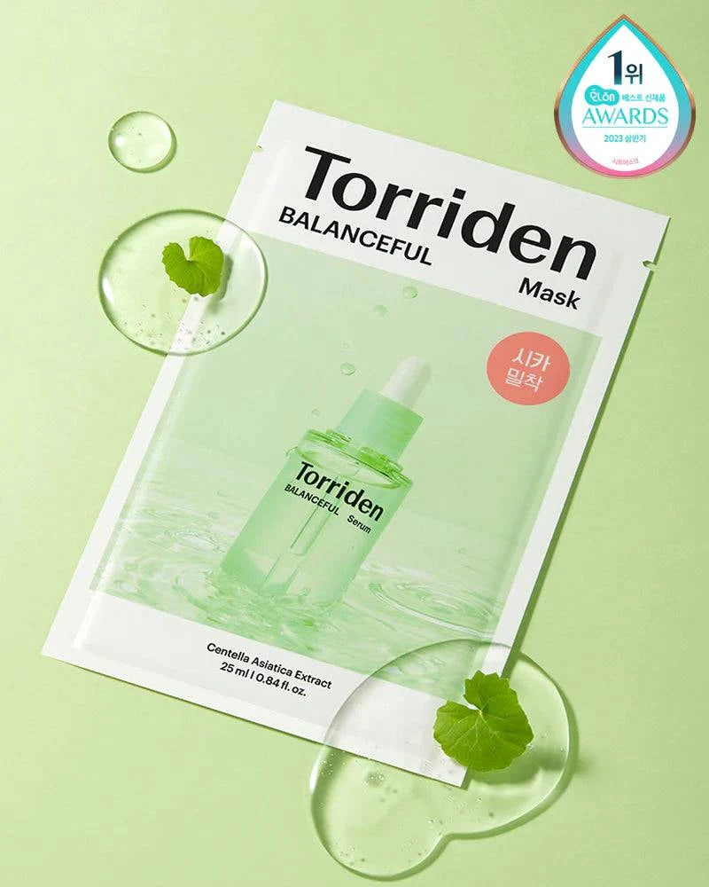 TORRIDEN Balanceful Cica Mask 27mL - Soothing Korean Facial Sheet Mask for Sensitive Skin | Hydrating & Calming Skincare Treatment for Acne, Redness & Irritation - Perfect for Daily Use & Post-Procedure Care