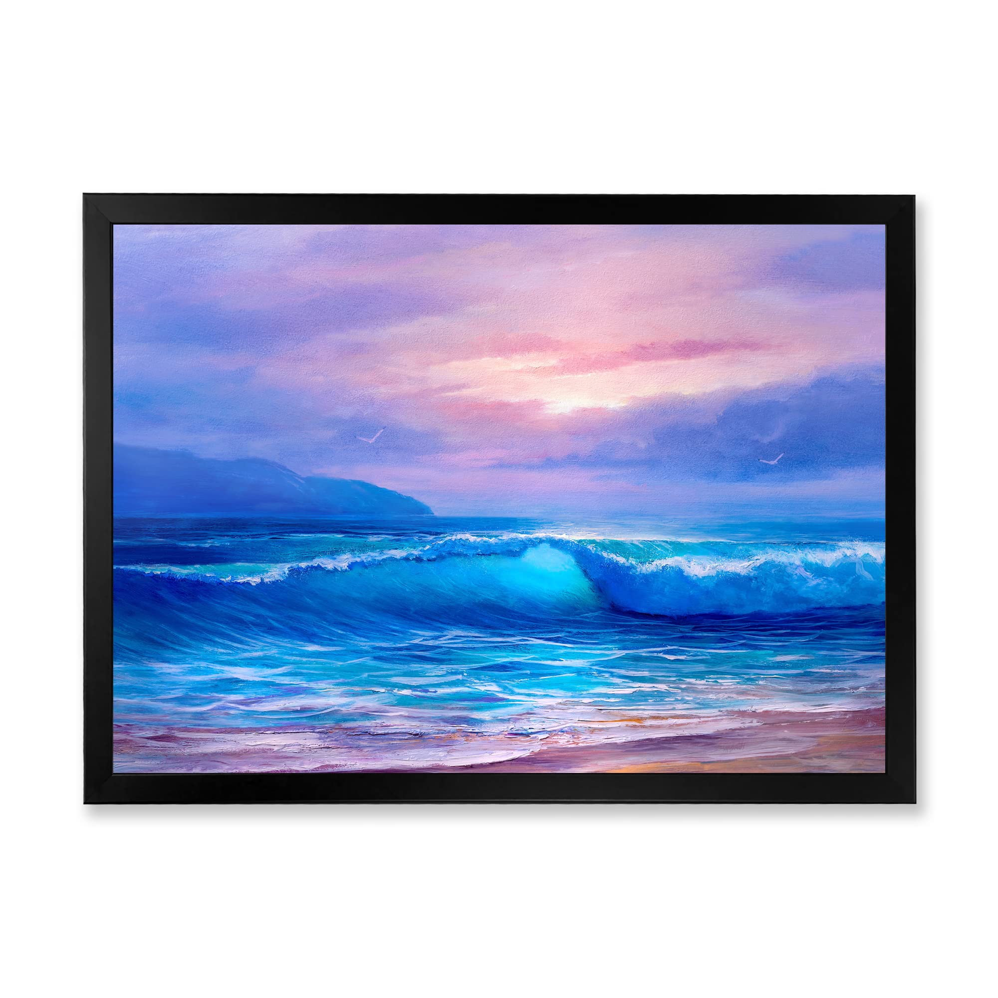 Golden Sunset Over The Sea Beach Coastal Framed Wall Art - Nautical Home Decor for Living Room, Bedroom & Office
