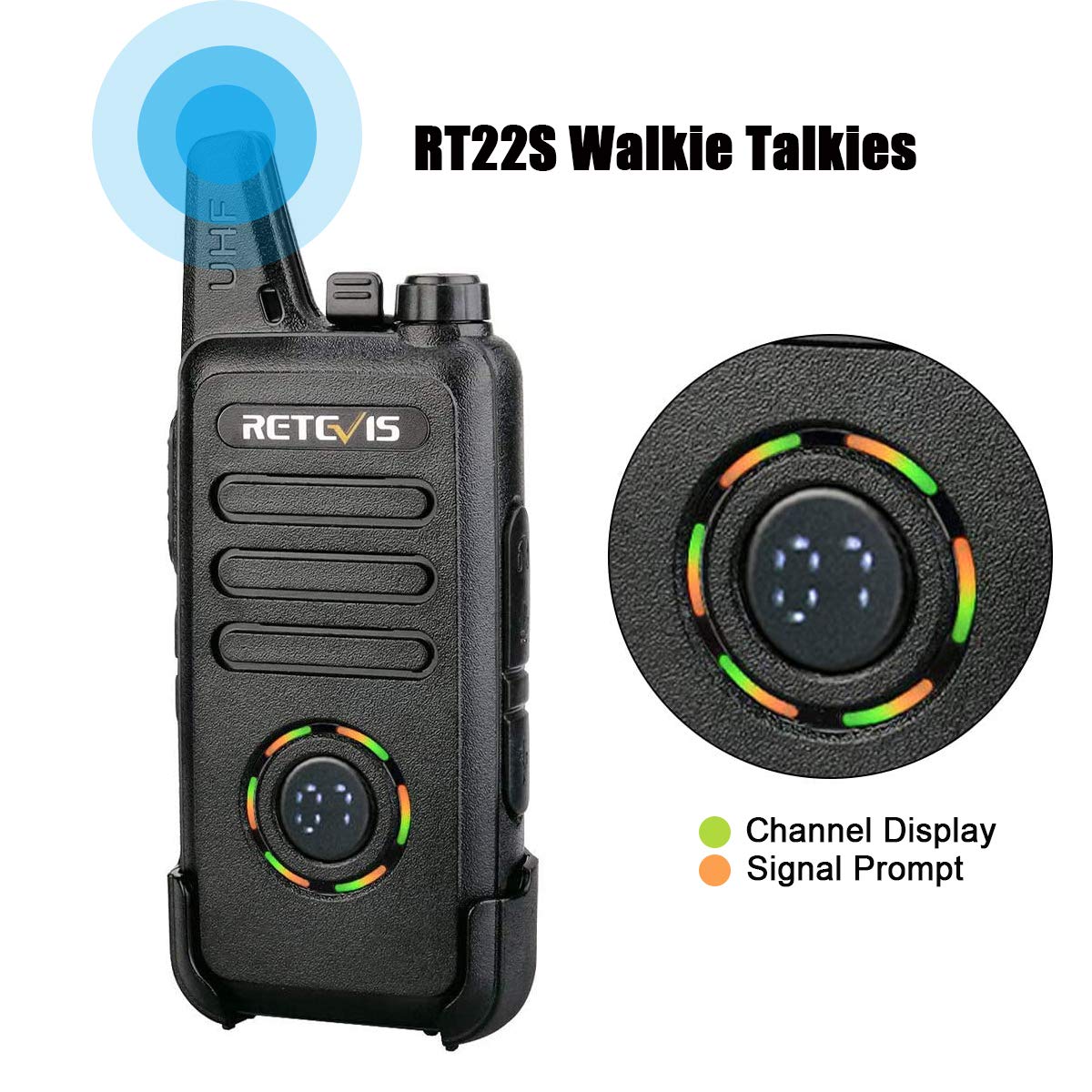 Retevis RT22S Rechargeable Walkie-Talkies for Adults - Compact Two-Way Radios with VOX, Alarm & Channel Signal Display - Ideal for Family, Community, Skiing & Outdoor Adventures (2 Pack)