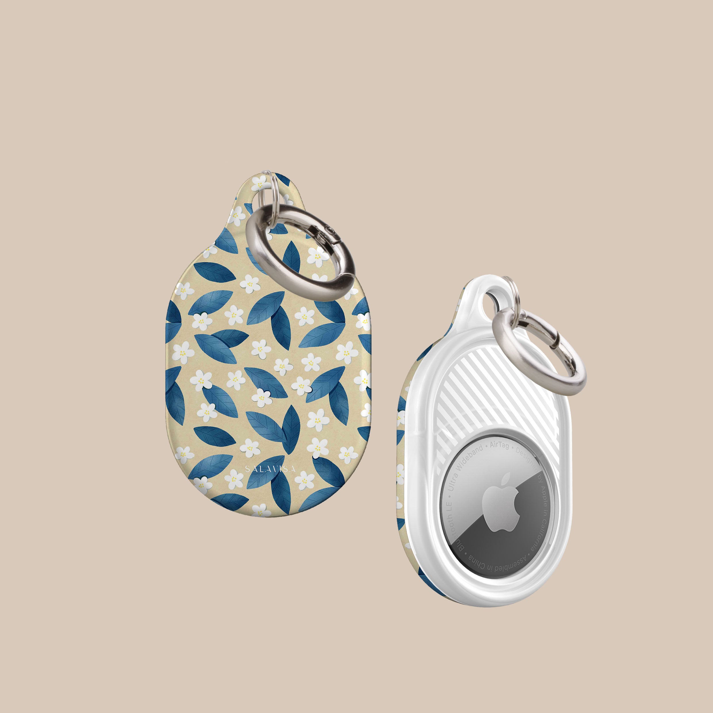 Premium Blue Leaf AirTag Holder - Secure & Stylish Keychain for Apple AirTag - Perfect for Keys, Wallets, Bags & Luggage Tracking
