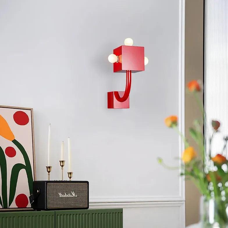 Modern Red Cube LED Wall Lights - Creative Geometric Design for Living Room, Bedroom, and Office Decor - Energy Efficient Indoor Lighting Solution
