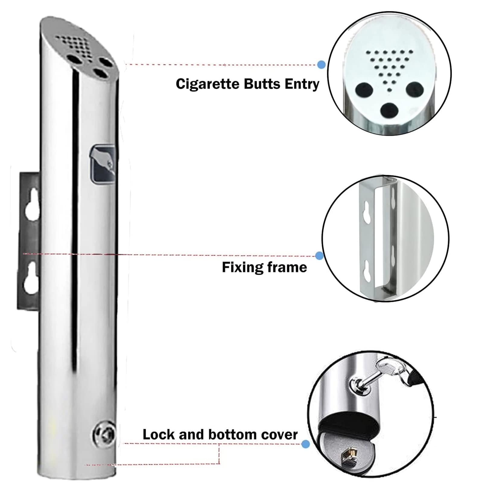 Wall Mounted Commercial Ashtray - Outdoor Stainless Steel Cigarette Ash Tray for Home, Garden, Patio, Shopping Mall & Office - Durable Wall Mount Cigarette Butt Disposal Container for Smoking Areas & Public Spaces