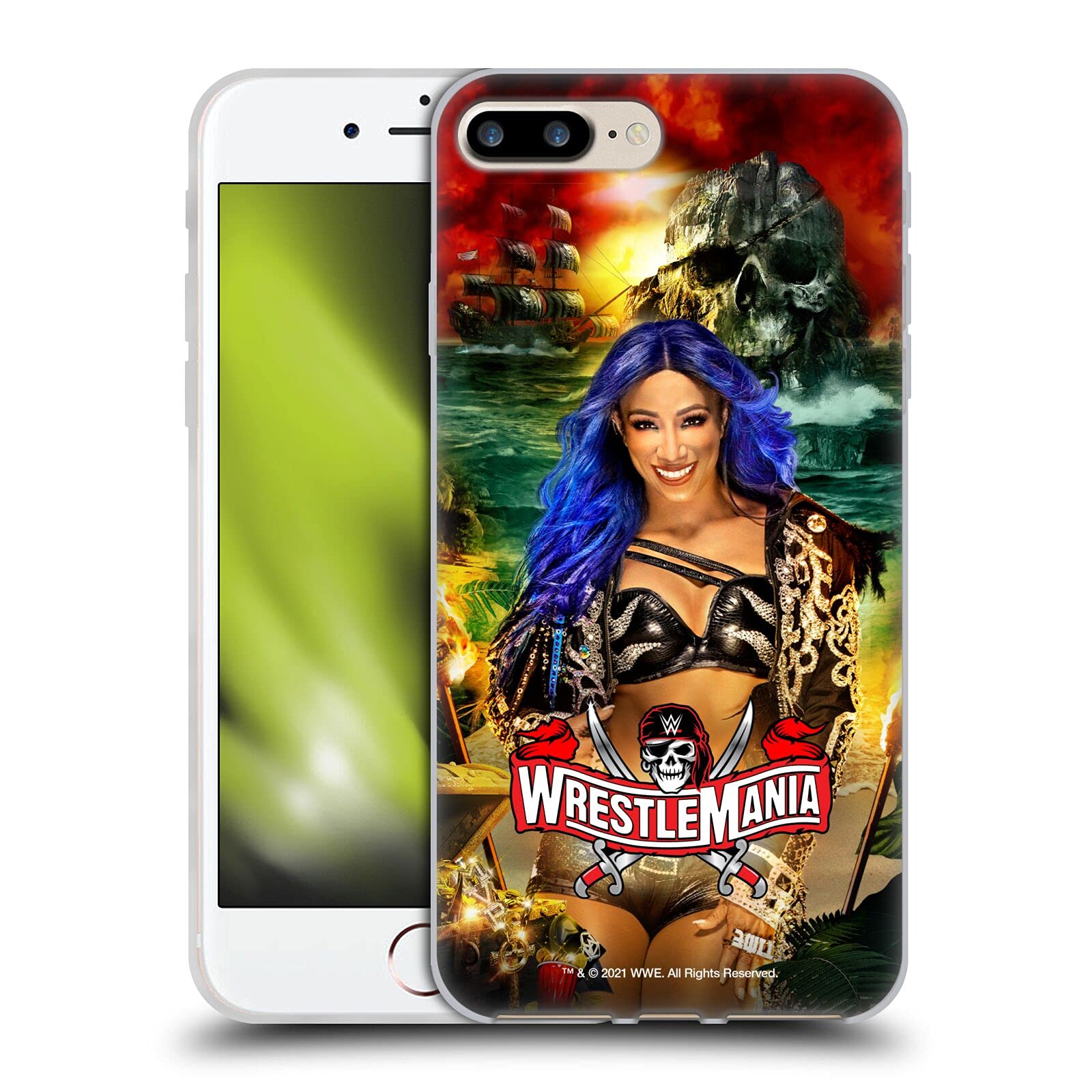 Official WWE Sasha Banks Wrestlemania 37 Superstars Soft Gel Case for Apple iPhone 7 Plus/8 Plus - Durable Protection for Wrestling Fans & iPhone Users