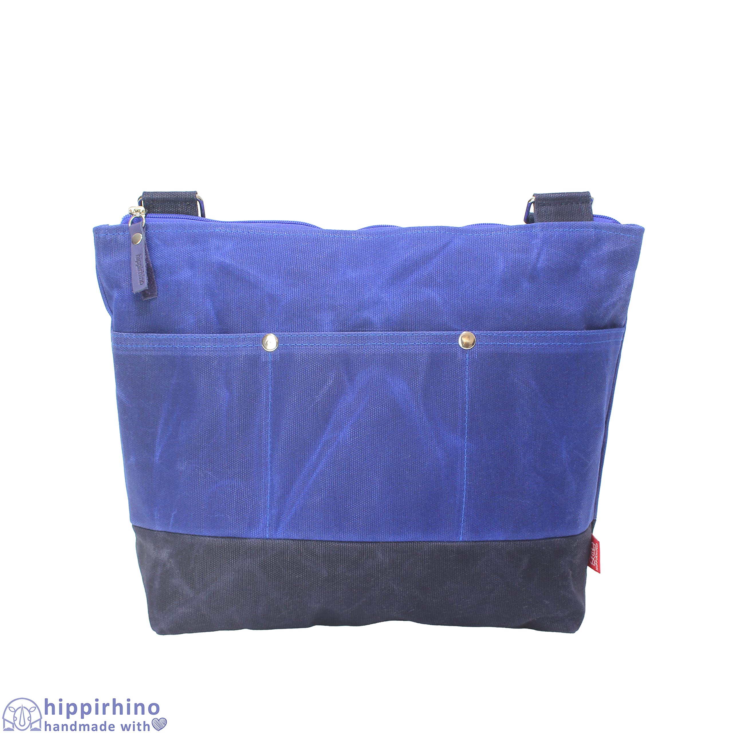 Durable Waxed Canvas Tote Bag with Zipper Pocket - Eco-Friendly Unisex Work & School Bag - Waterproof Reusable Shopping Tote for Travel, Business & Everyday Use - Blue