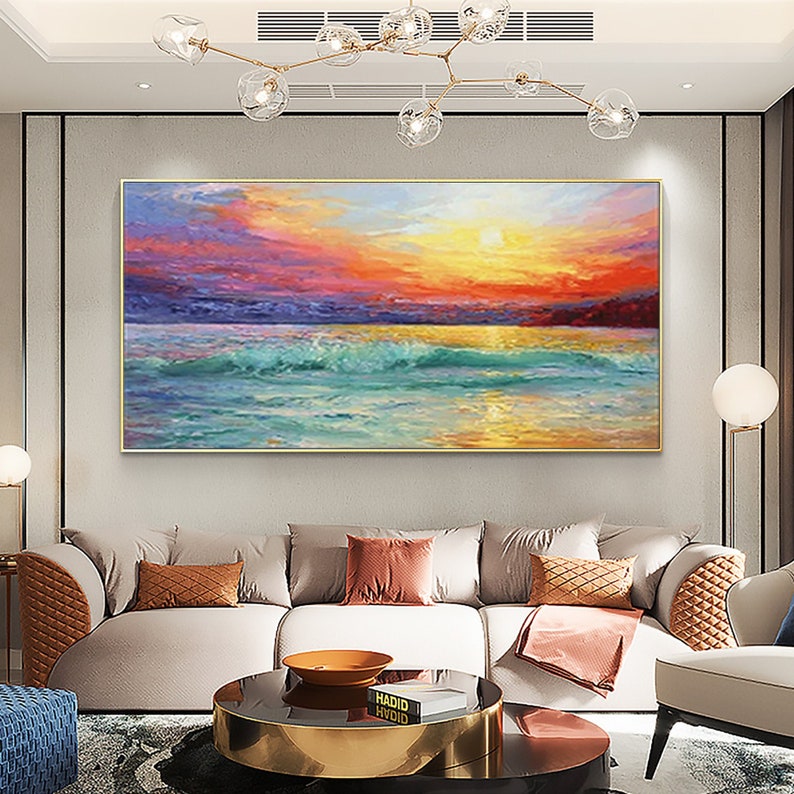 Stunning Sunset Wall Art - Handmade Canvas Painting for Home & Office Decor - Perfect for Living Room, Bedroom, or Gift
