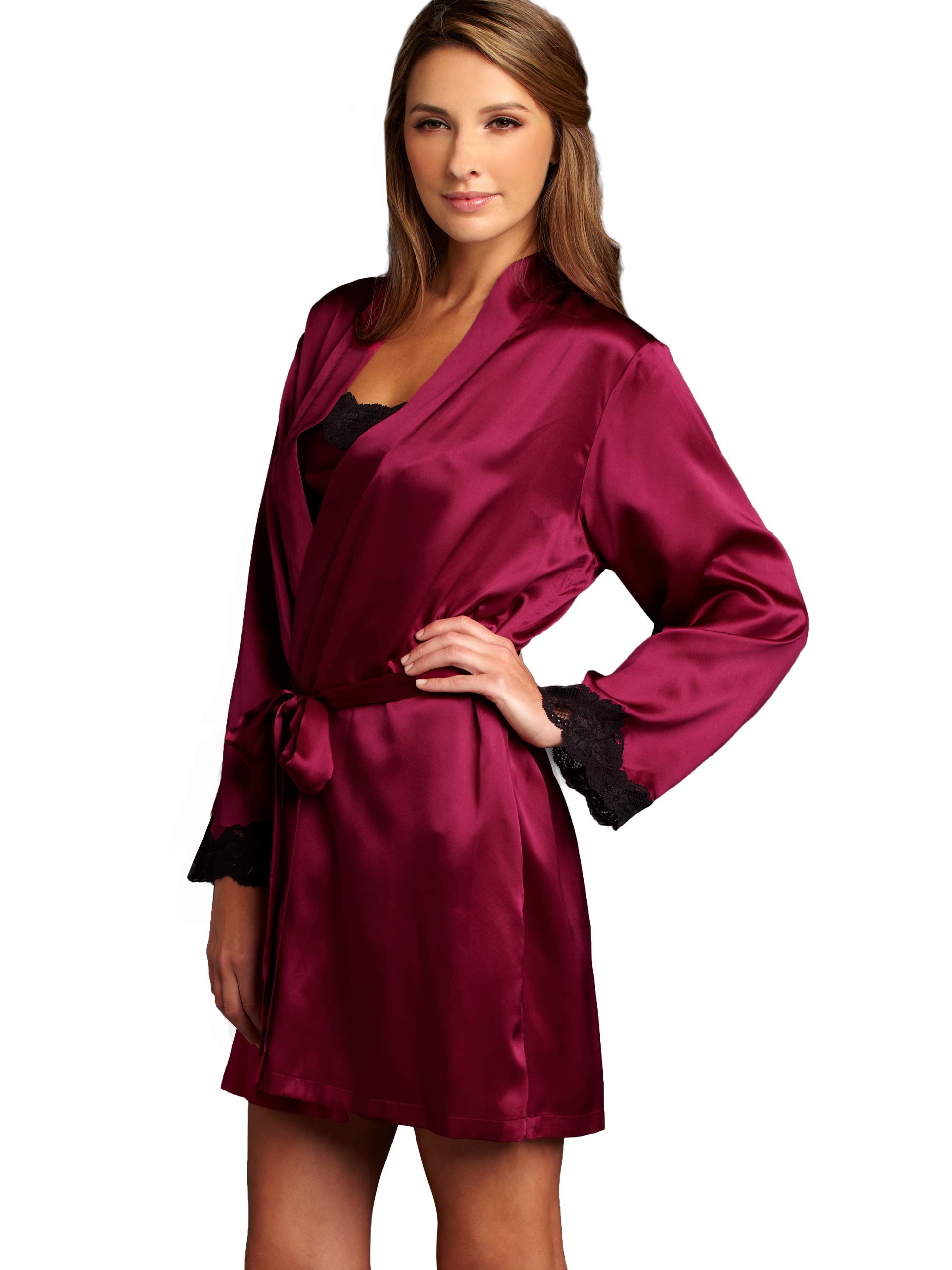 Julianna Rae Women's 100% Silk Robe with Lace Trimmed Sleeves - Luxury Indulgence Collection Lingerie for Bridal, Honeymoon & Spa Days - Elegant Gift Packaging