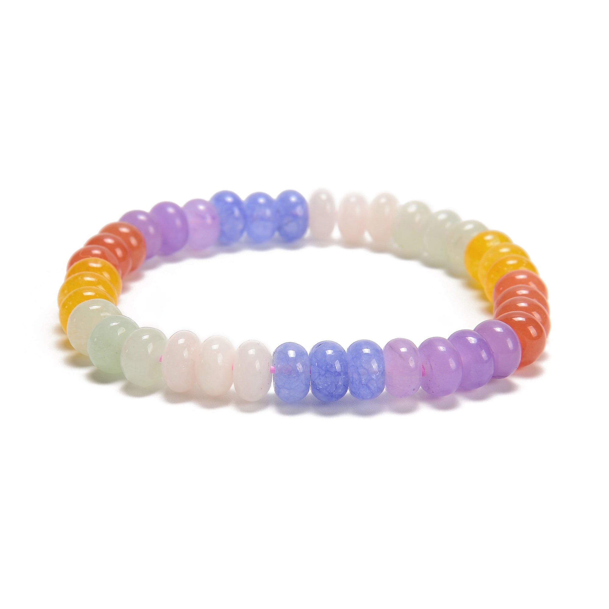 07 Multi-Color Dyed Jade Smooth Rondelle Beaded Bracelet - 5x8mm, 7.5