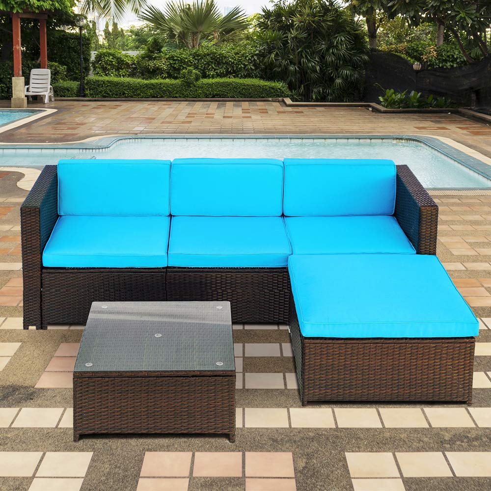Rattan Patio Furniture Set - 3-Piece Wicker Sofa Sectional with Cushions for Outdoor Garden, Backyard, and Poolside Relaxation