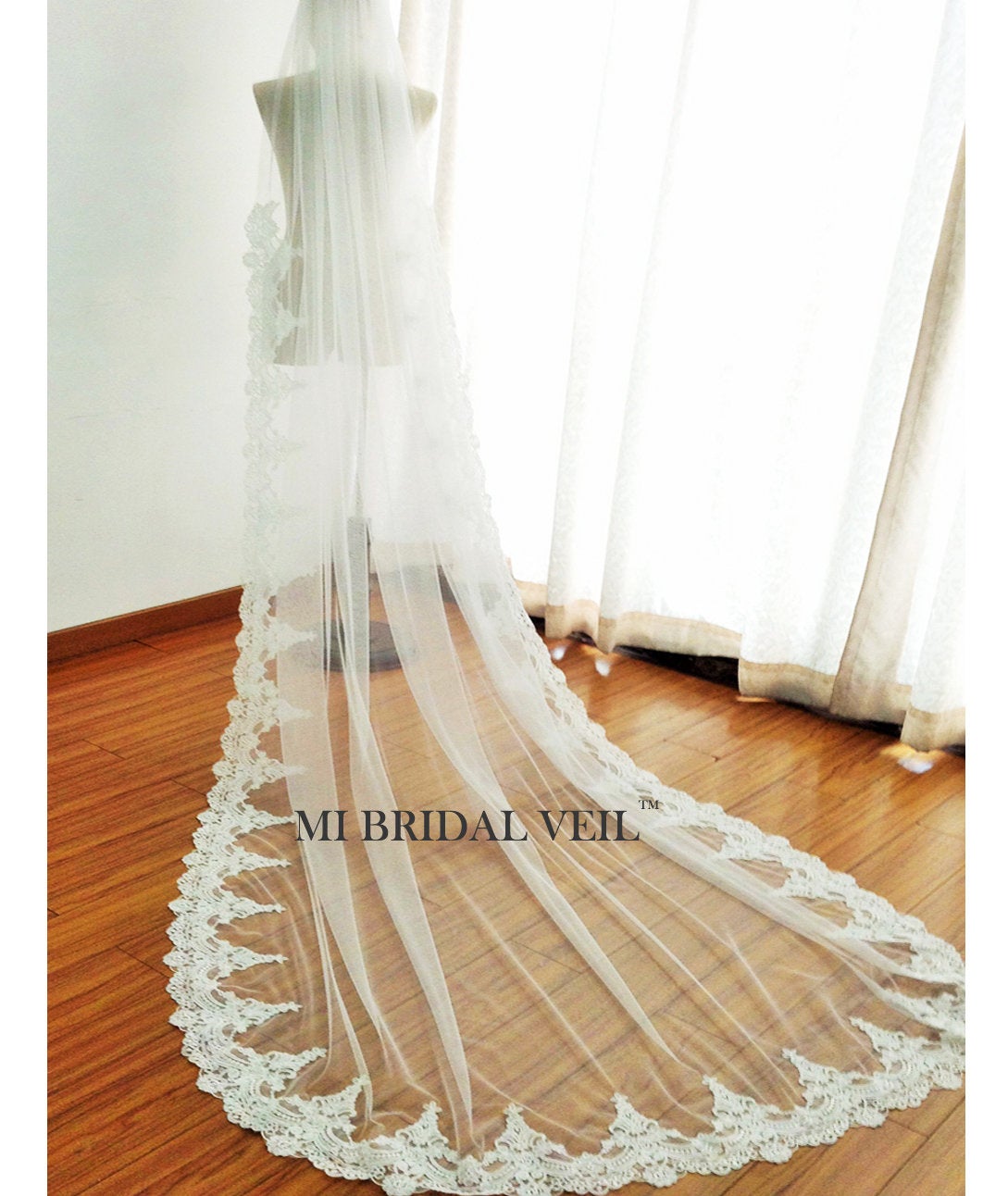 Elegant Edwardian Inspired Cathedral Lace Wedding Veil with Elbow Length - Perfect for Bridal Gowns, Vintage Weddings & Formal Ceremonies
