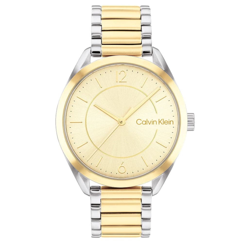 Calvin Klein Women's Two-Tone Stainless Steel Watch with Gold Dial - Model 25200192 | Elegant Dress Watch for Office, Parties & Special Occasions