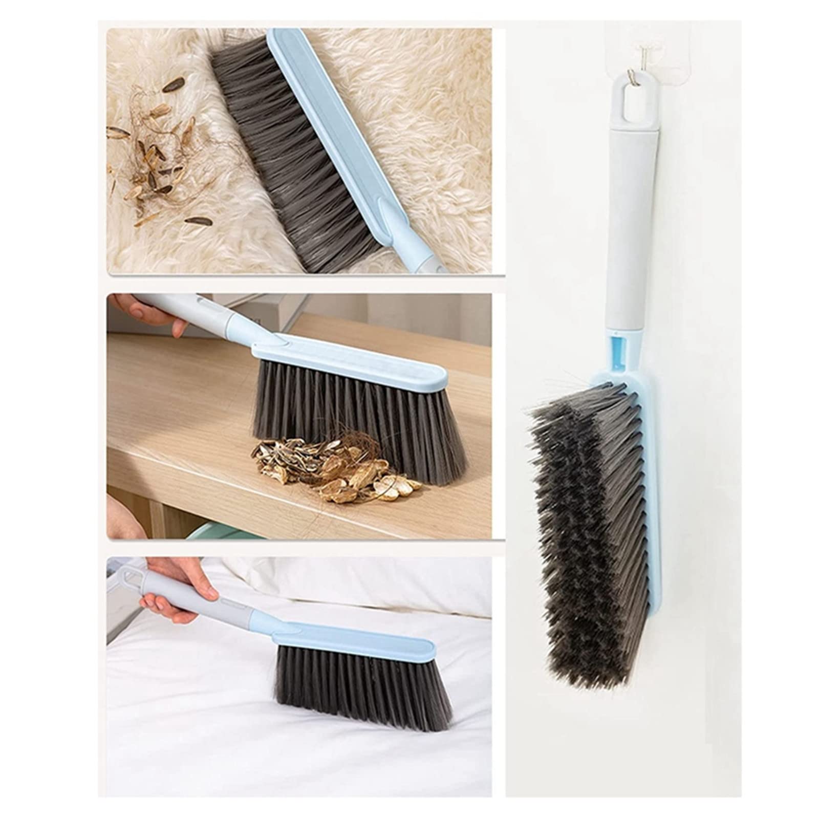Multi-Functional Soft Bristle Hand Broom Cleaning Brush - Dust Remover for Sofa, Furniture, Car, Bed & Garden - Portable Travel Cleaning Tool for Home & Outdoor Use (Blue)