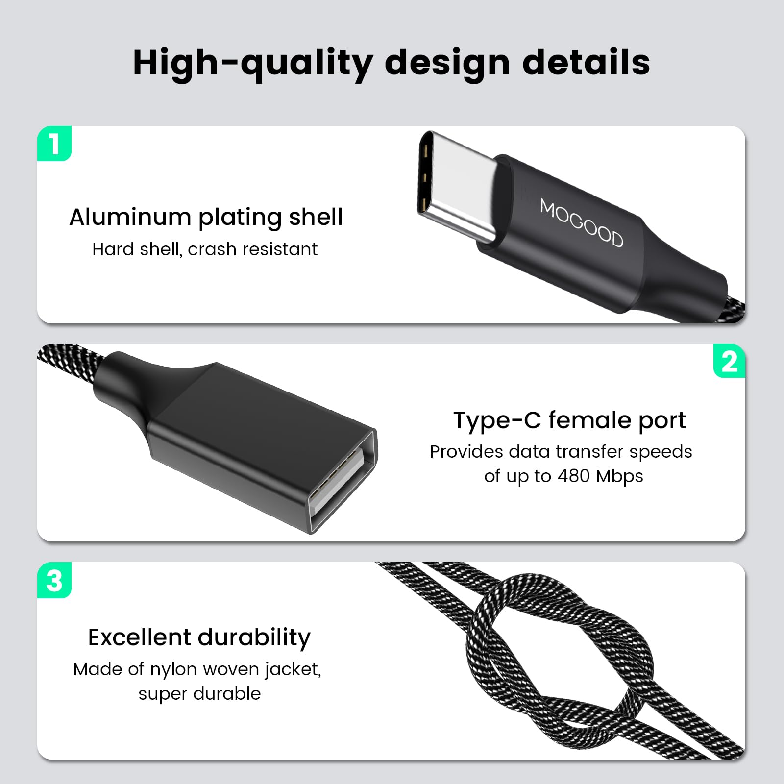 USB C to Dual USB A Adapter - 2.0 OTG Splitter for MacBook, Pixel, Galaxy - Home & Office Use